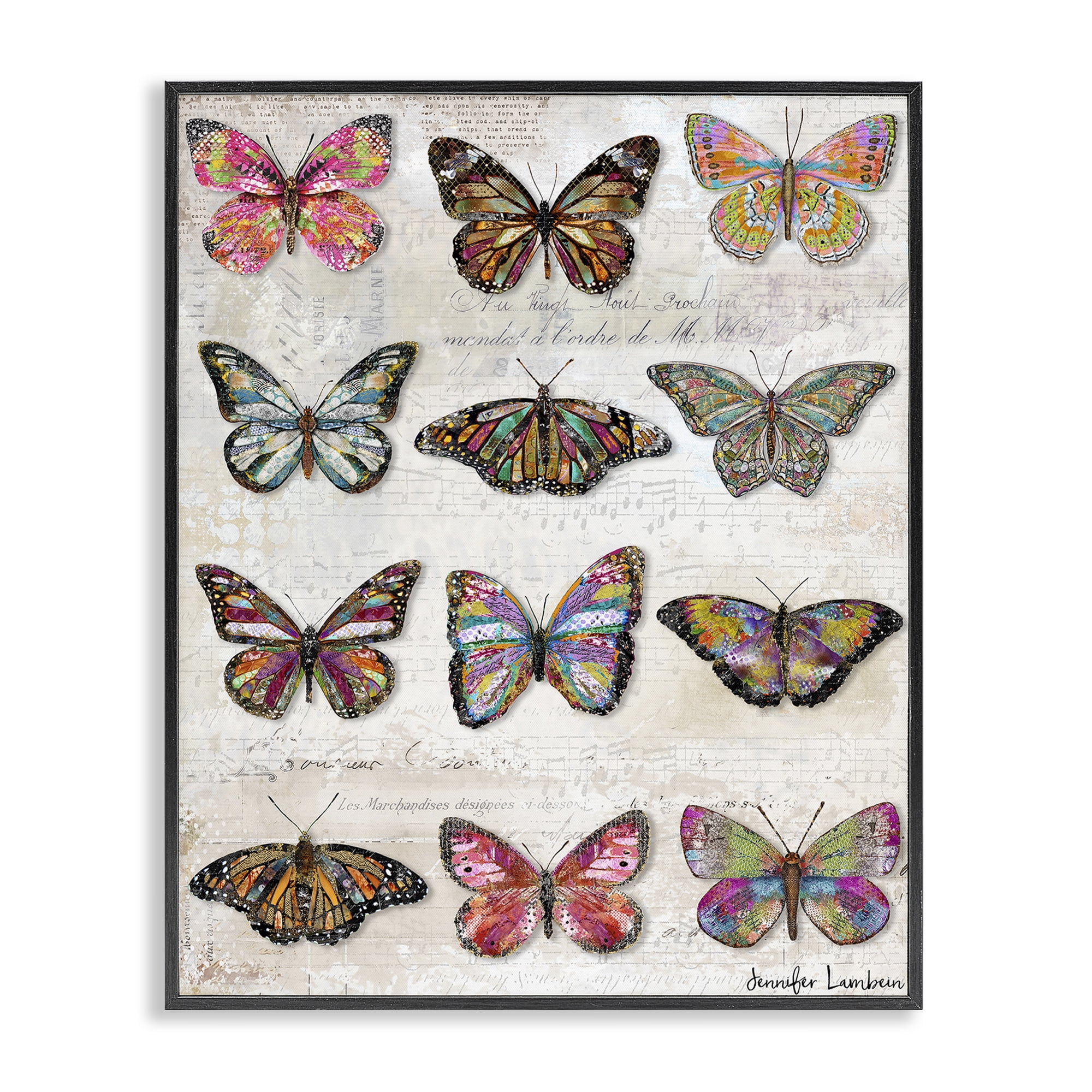 Stupell Industries Butterfly Love Vintage Studies Animals Painting Black Framed Art Print Wall Art, 16 x 20