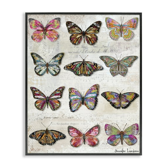 Stupell Industries Butterfly Love Vintage Studies Animals Painting Black Framed Art Print Wall Art, 16 x 20