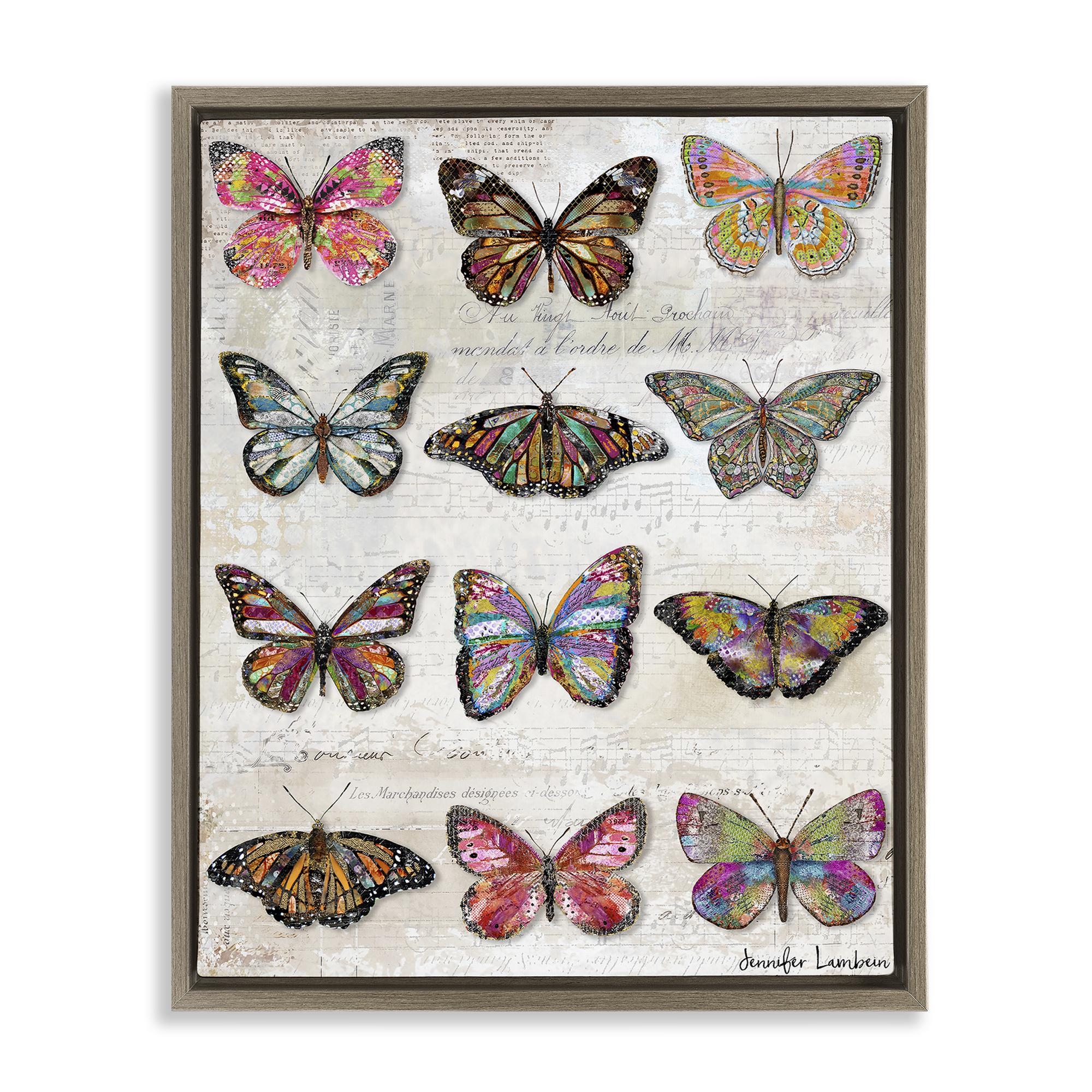 Stupell Industries Butterfly Love Vintage Studies Animals Painting Brown Floater Framed Canvas Art Print Wall Art, 17 x 21