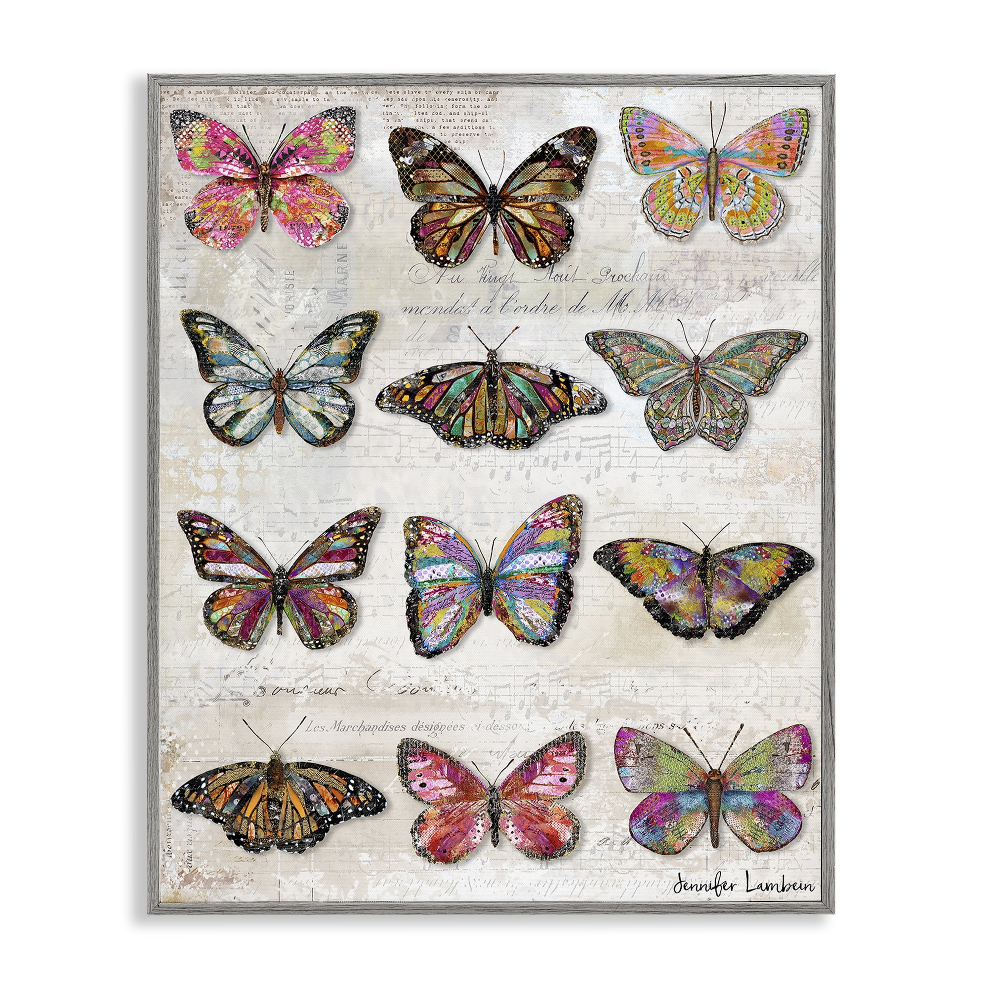 Stupell Industries Butterfly Love Vintage Studies Animals Painting Gray Framed Art Print Wall Art, 16 x 20