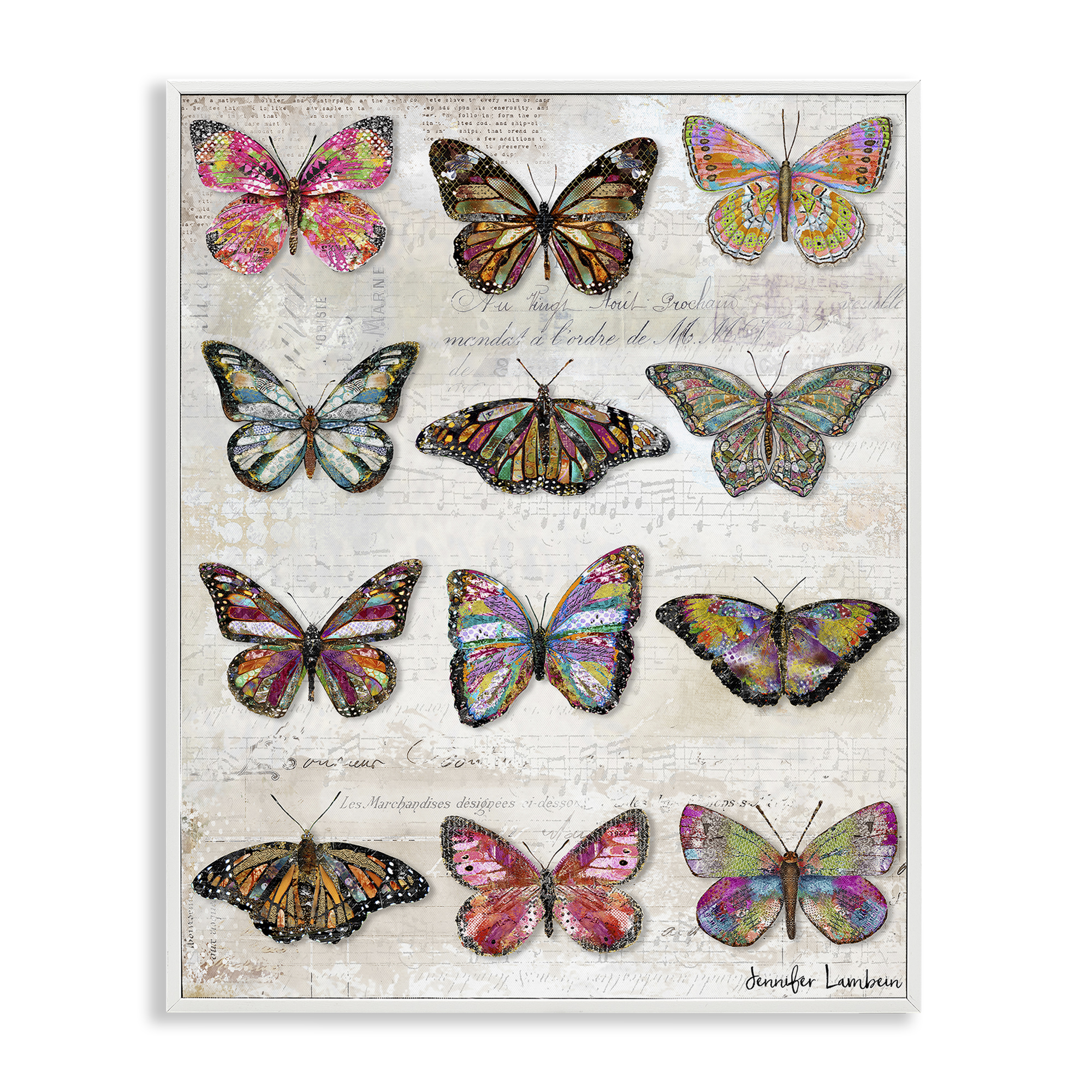 Stupell Industries Butterfly Love Vintage Studies Animals Painting White Framed Art Print Wall Art, 11 x 14