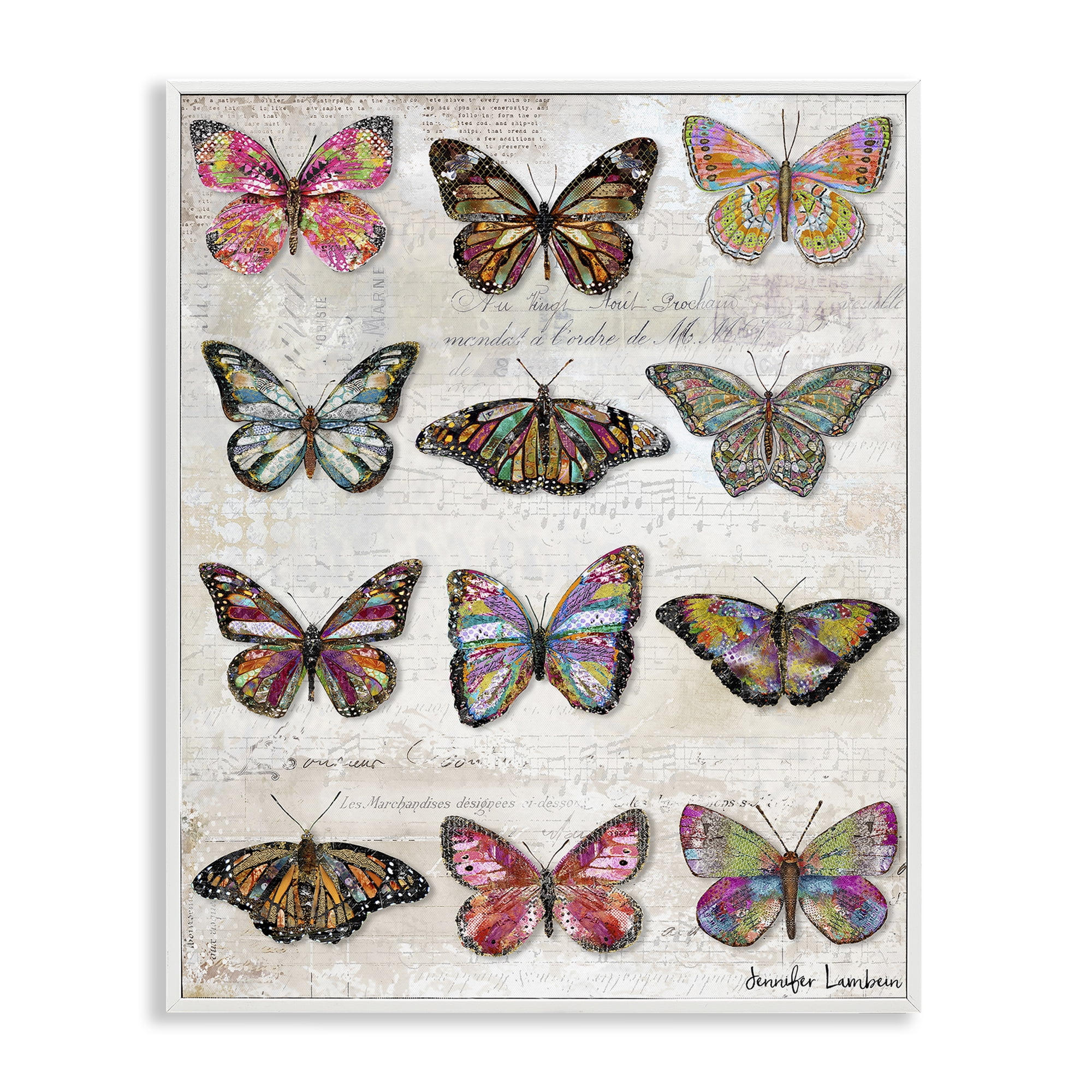 Stupell Industries Butterfly Love Vintage Studies Animals Painting White Framed Art Print Wall Art, 24 x 30