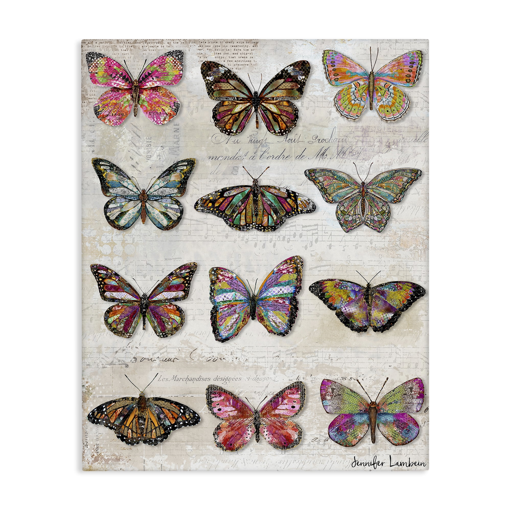 Stupell Industries Butterfly Love Vintage Studies Animals Painting Wrapped Canvas Art Print Wall Art, 24 x 30