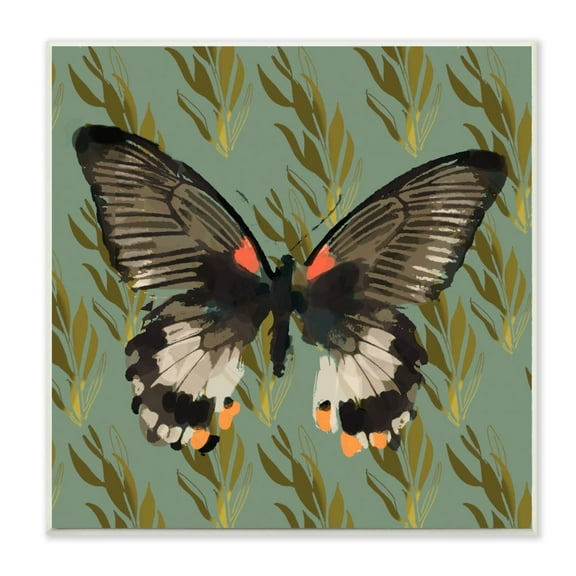 Stupell Industries Butterfly On Gold Pattern Abstract Design Wall Plaque by Karen Dreyfus, 12" x 12", Wall Plaque