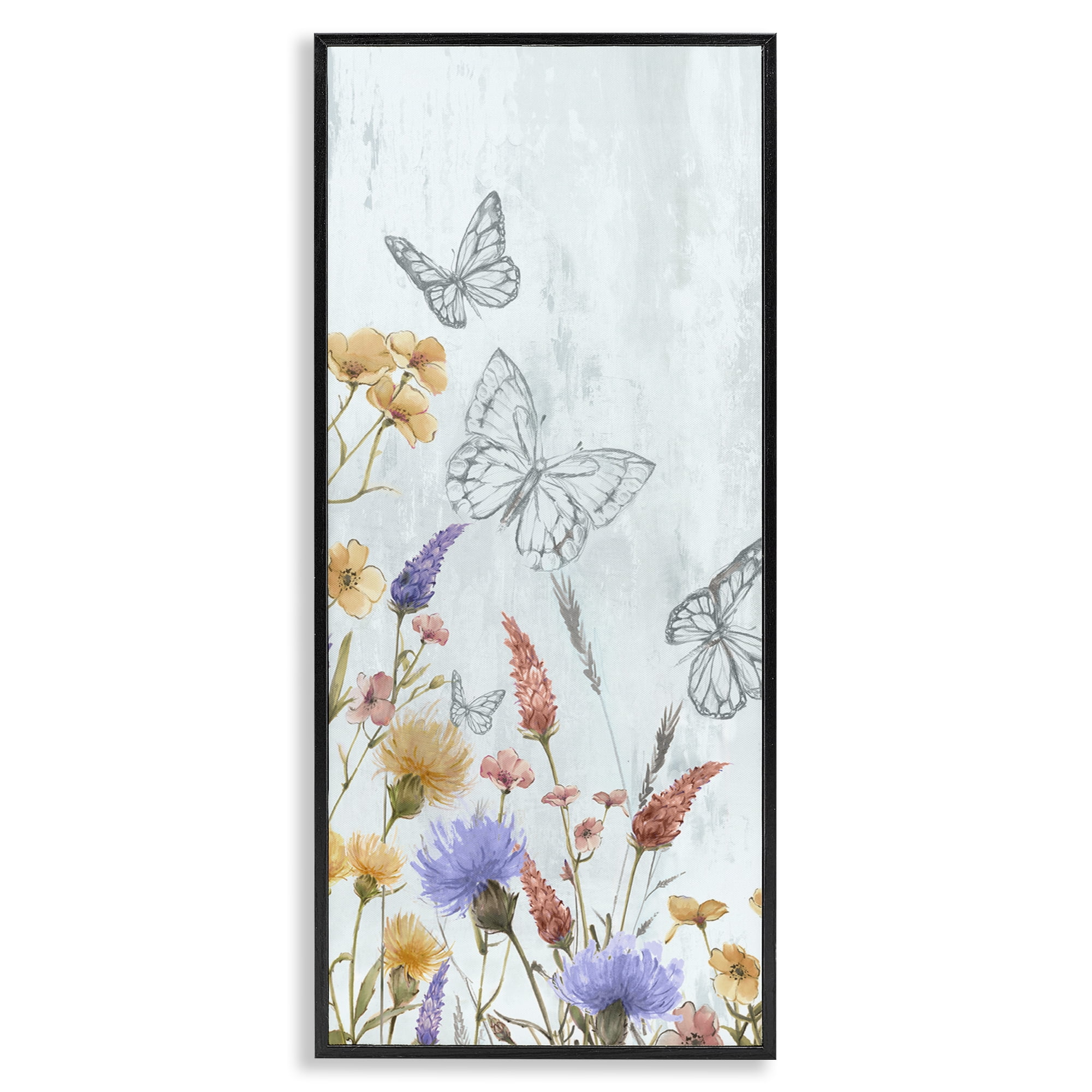 Stupell Industries Butterfly Outlines & Florals Plants & Flowers Painting Black Framed Art Print Wall Art, 10 x 24