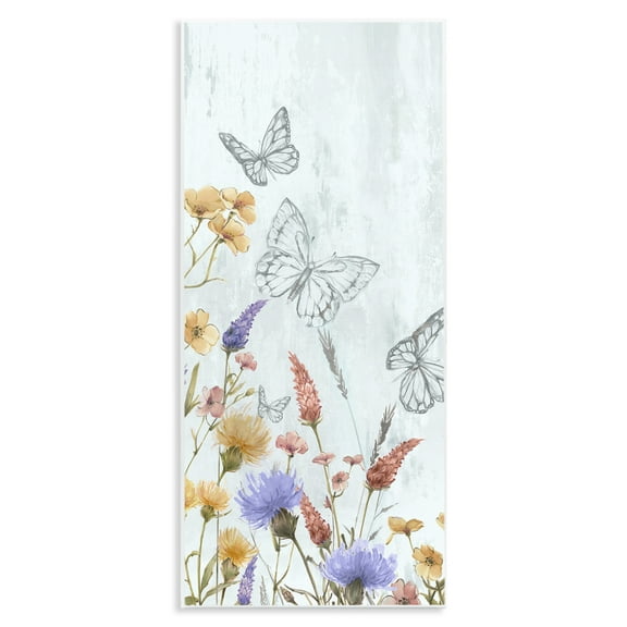 Stupell Industries Butterfly Outlines & Florals Plants & Flowers Painting Unframed Art Print Wall Art, 7 x 17