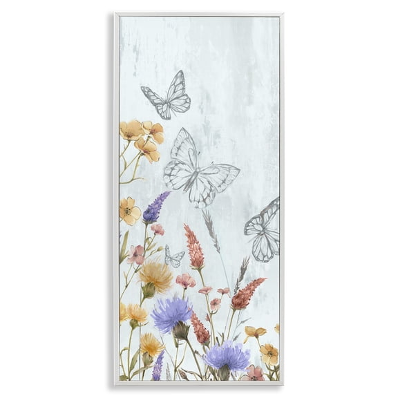 Stupell Industries Butterfly Outlines & Florals Plants & Flowers Painting White Framed Art Print Wall Art, 10 x 24