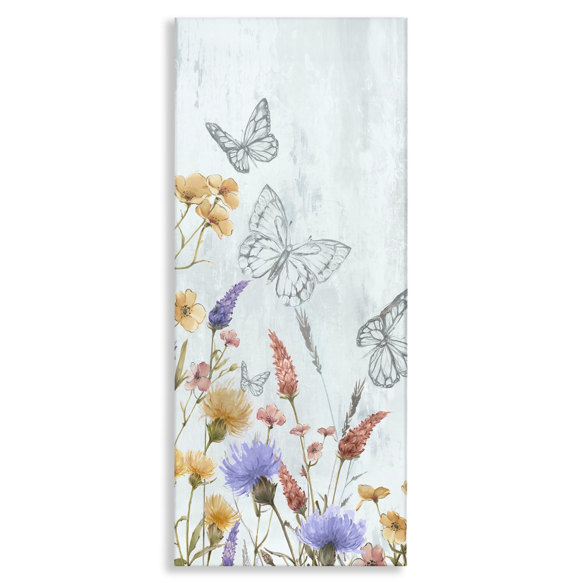 Stupell Industries Butterfly Outlines & Florals Plants & Flowers Painting Wrapped Canvas Art Print Wall Art, 17 x 40