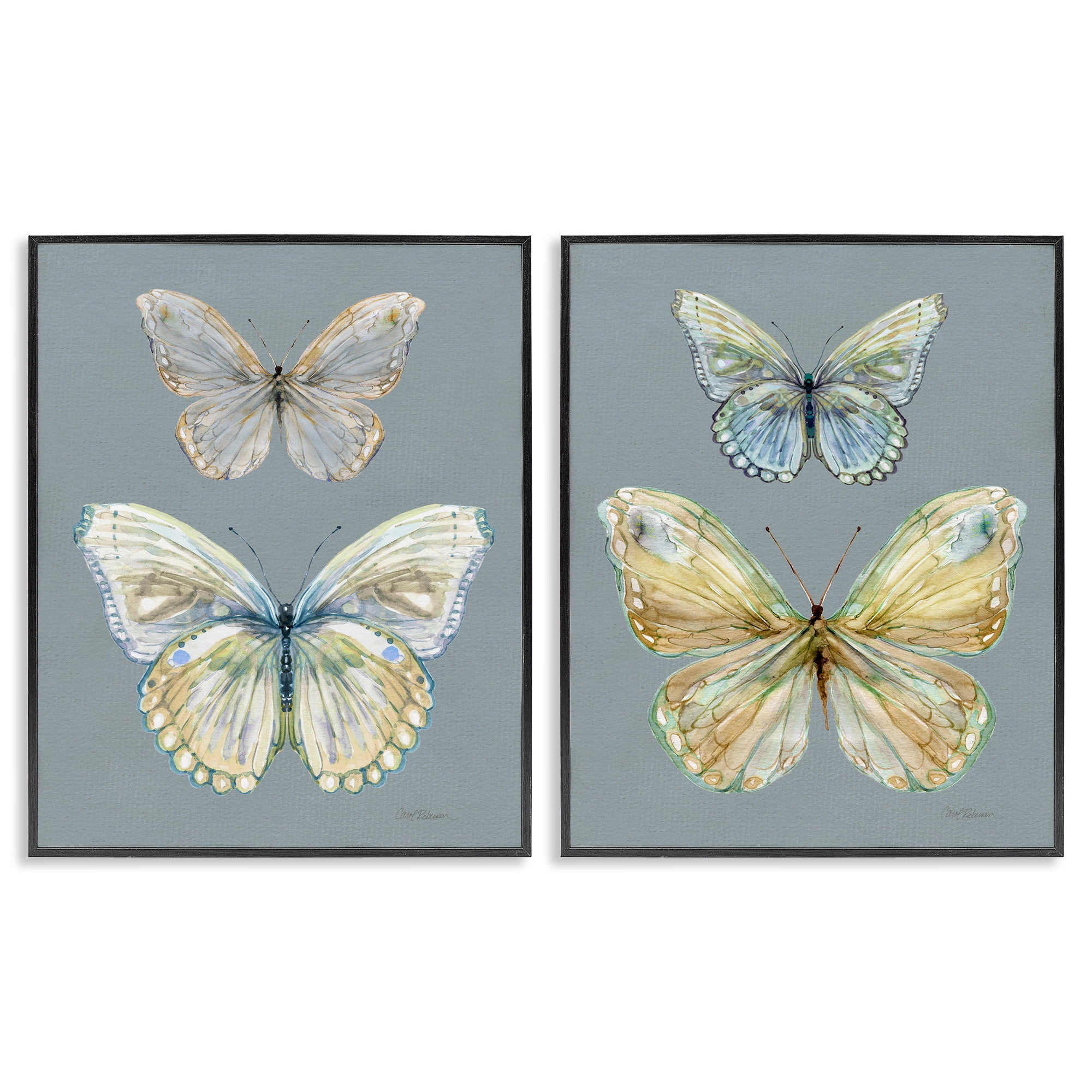 Stupell Industries Butterfly Pairs over Slate 2 Piece Black Framed Giclee Art Set, design by Carol Robinson