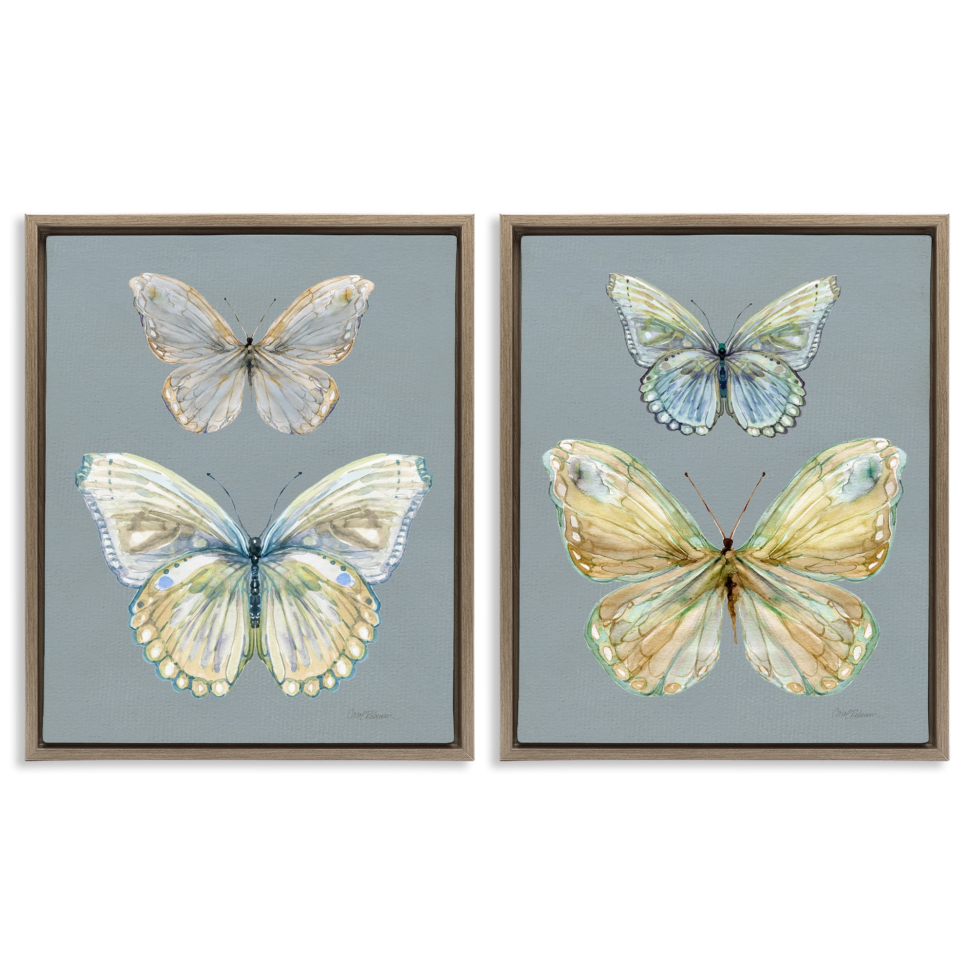 Stupell Industries Butterfly Pairs over Slate 2 Piece Brown Framed Floater Canvas Set, design by Carol Robinson