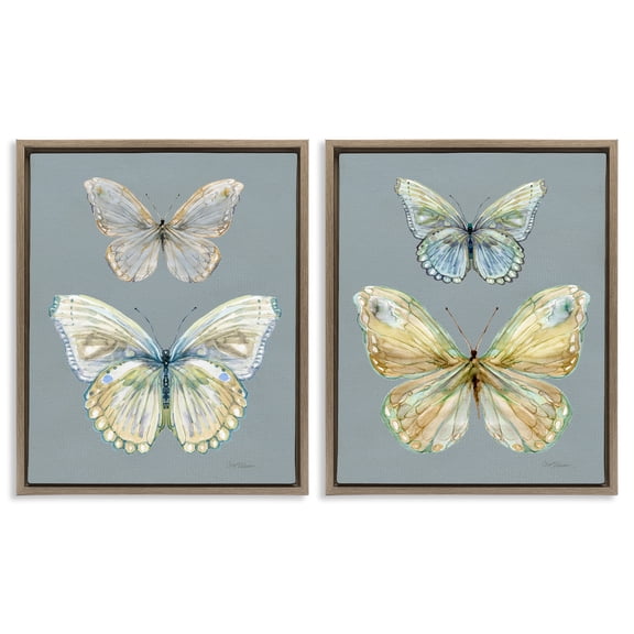 Stupell Industries Butterfly Pairs over Slate 2 Piece Brown Framed Floater Canvas Set, design by Carol Robinson