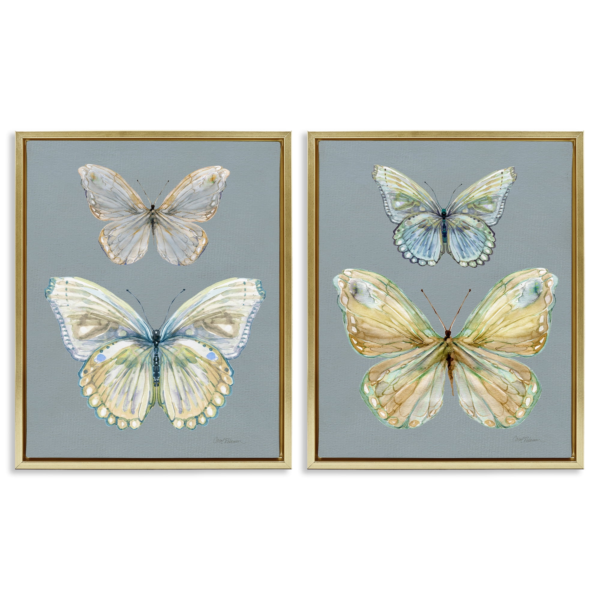 Stupell Industries Butterfly Pairs over Slate 2 Piece Gold Framed Floater Canvas Set, design by Carol Robinson