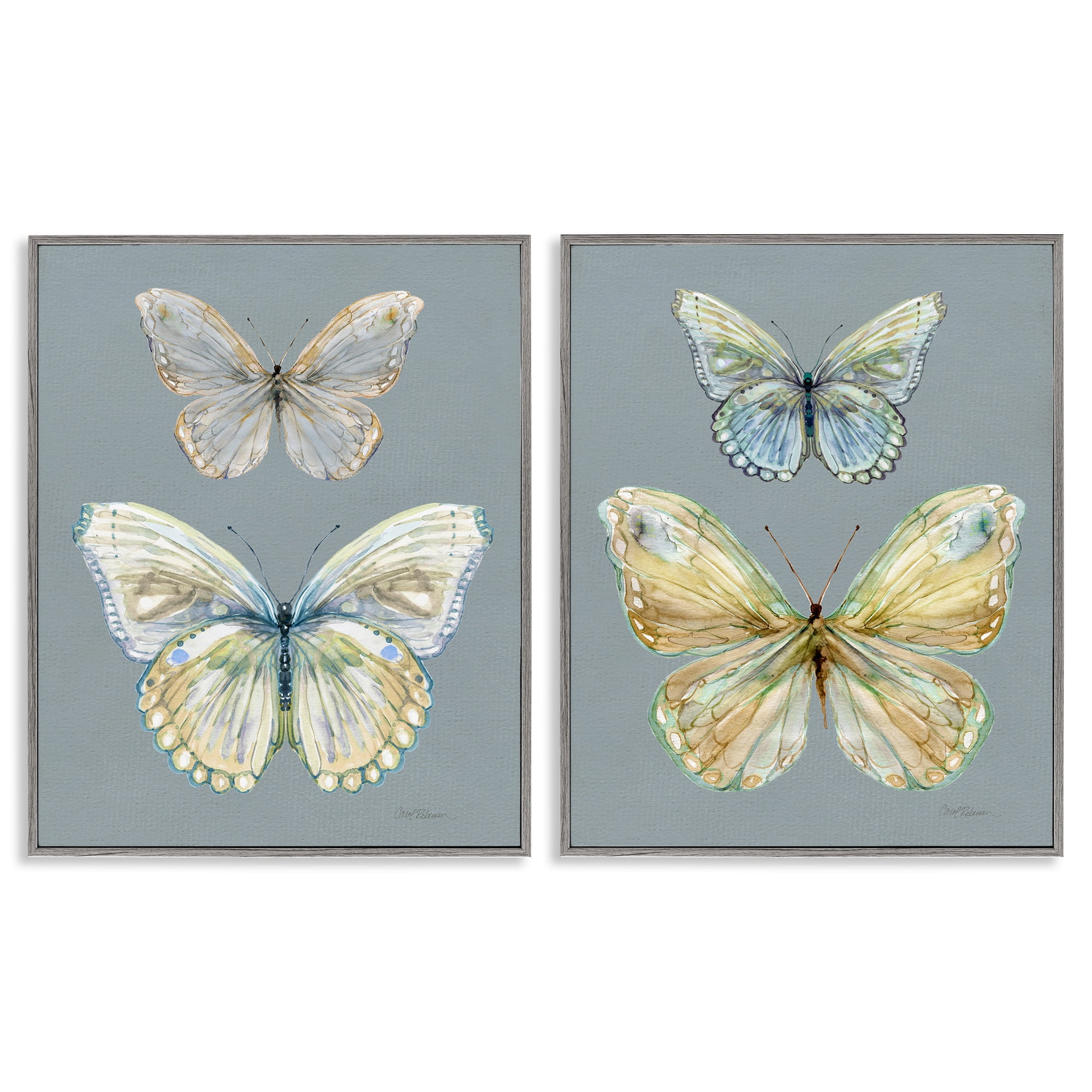 Stupell Industries Butterfly Pairs over Slate 2 Piece Gray Framed Giclee Art Set, design by Carol Robinson