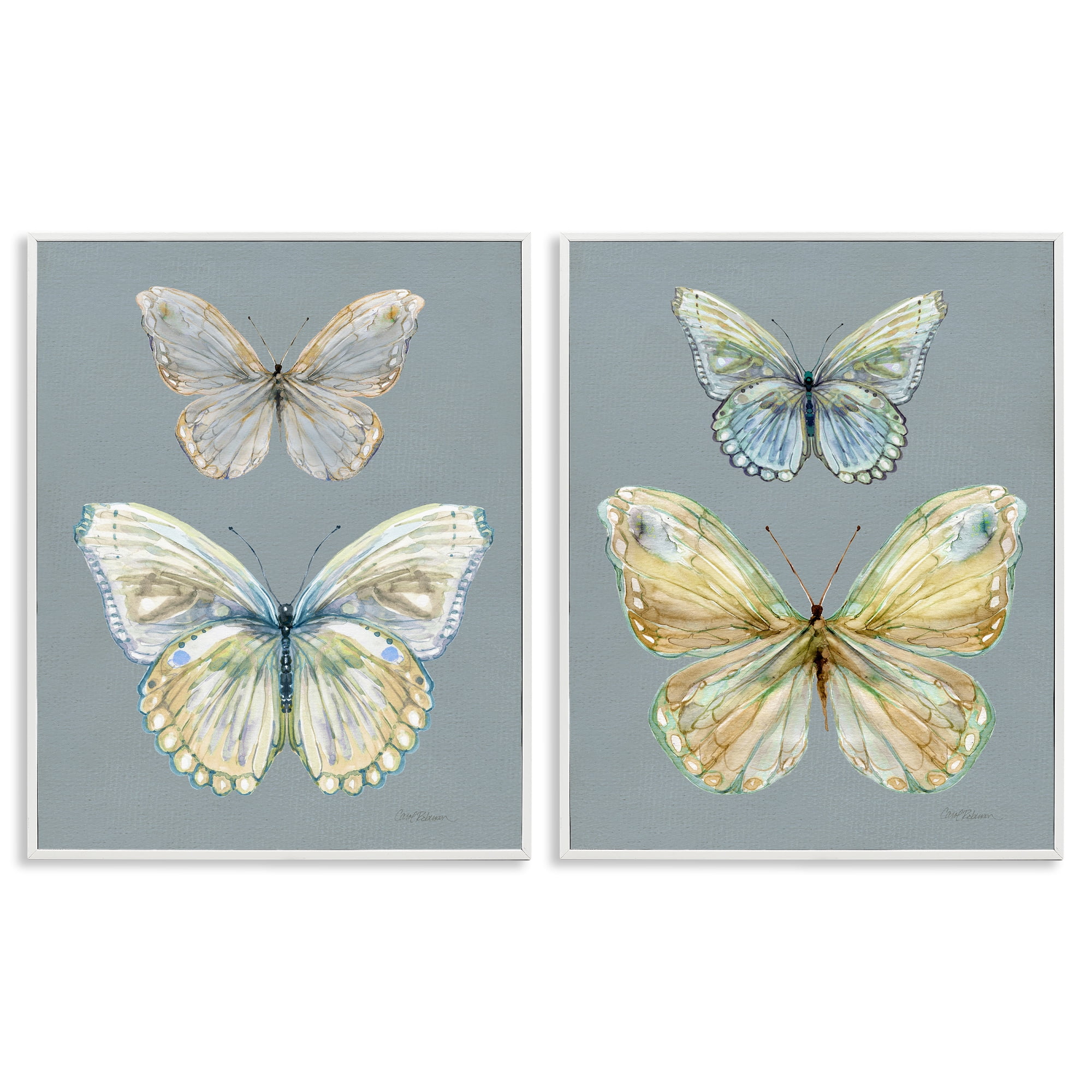 Stupell Industries Butterfly Pairs over Slate 2 Piece White Framed Giclee Art Set, design by Carol Robinson