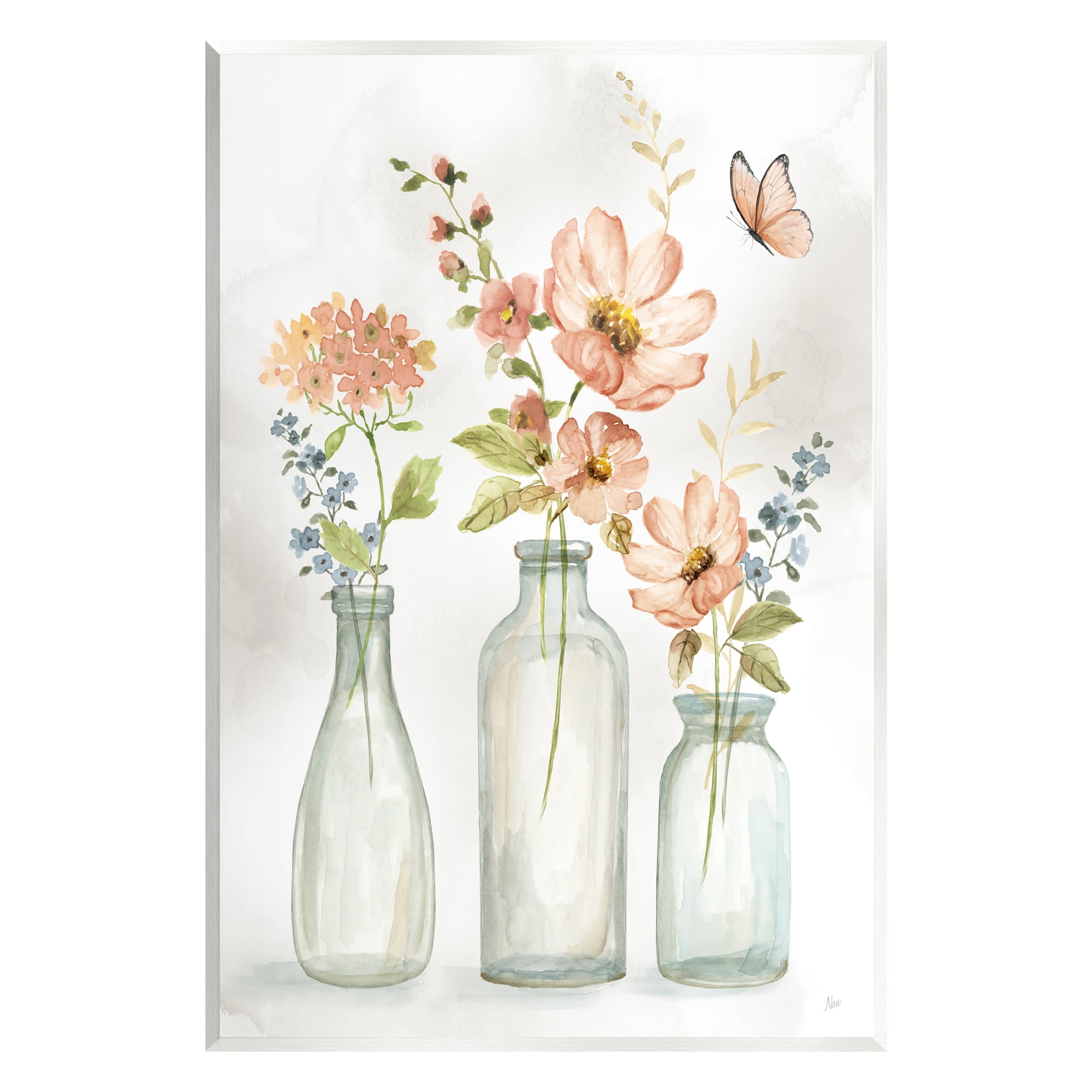 Stupell Industries Butterfly & Pink Florals Botanical & Floral Painting Unframed Art Print Wall Art, 10 x 15