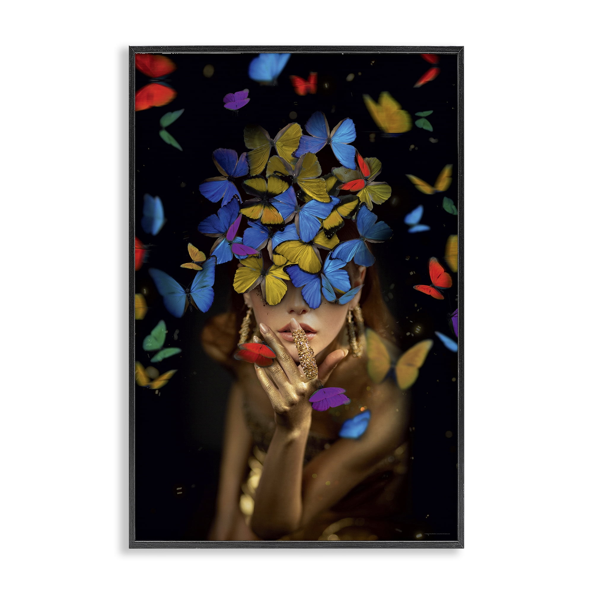 Stupell Industries Butterfly Swathed Woman Animals Painting Black Framed Art Print Wall Art, 16 x 24