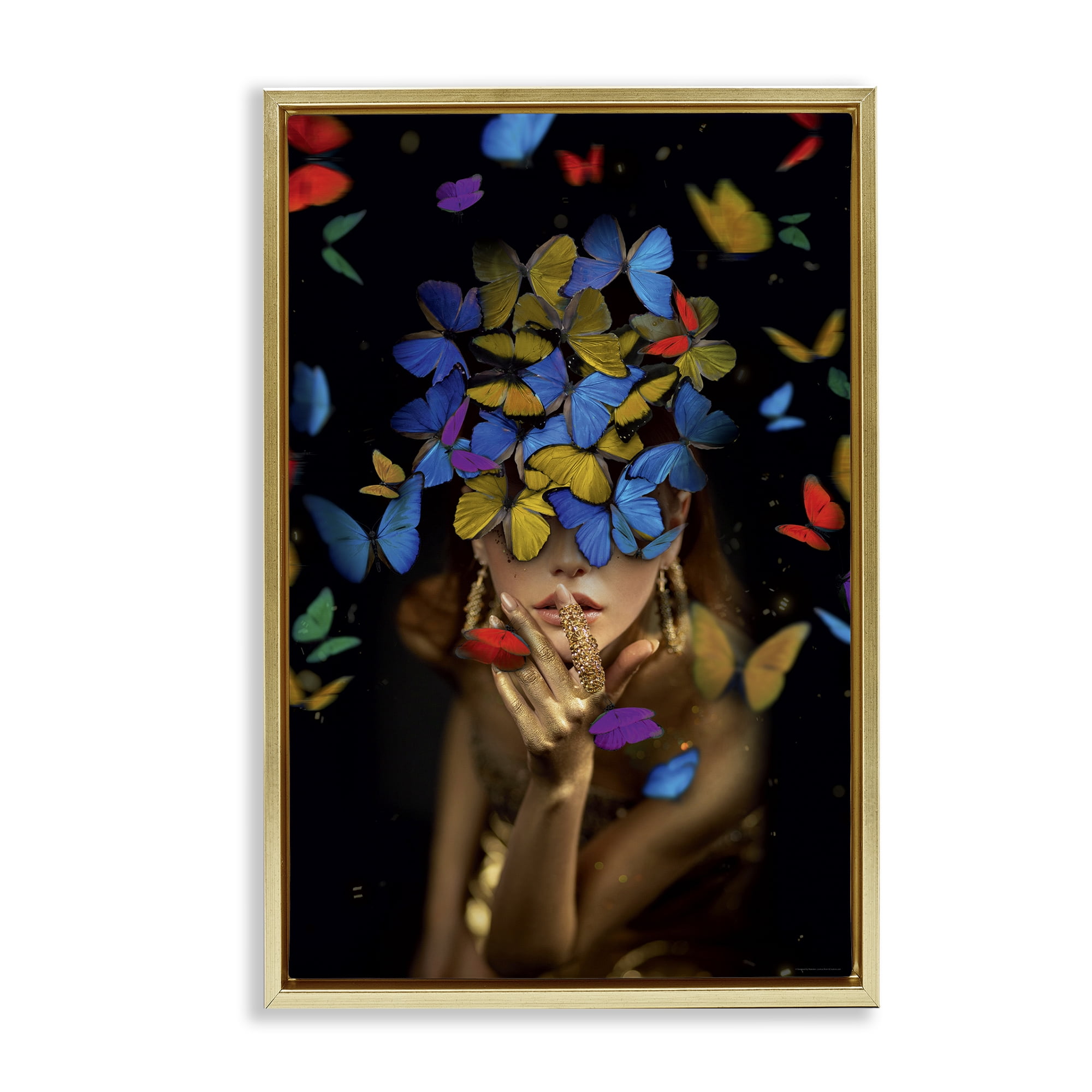 Stupell Industries Butterfly Swathed Woman Animals Painting Gold Floater Framed Canvas Art Print Wall Art, 17 x 25