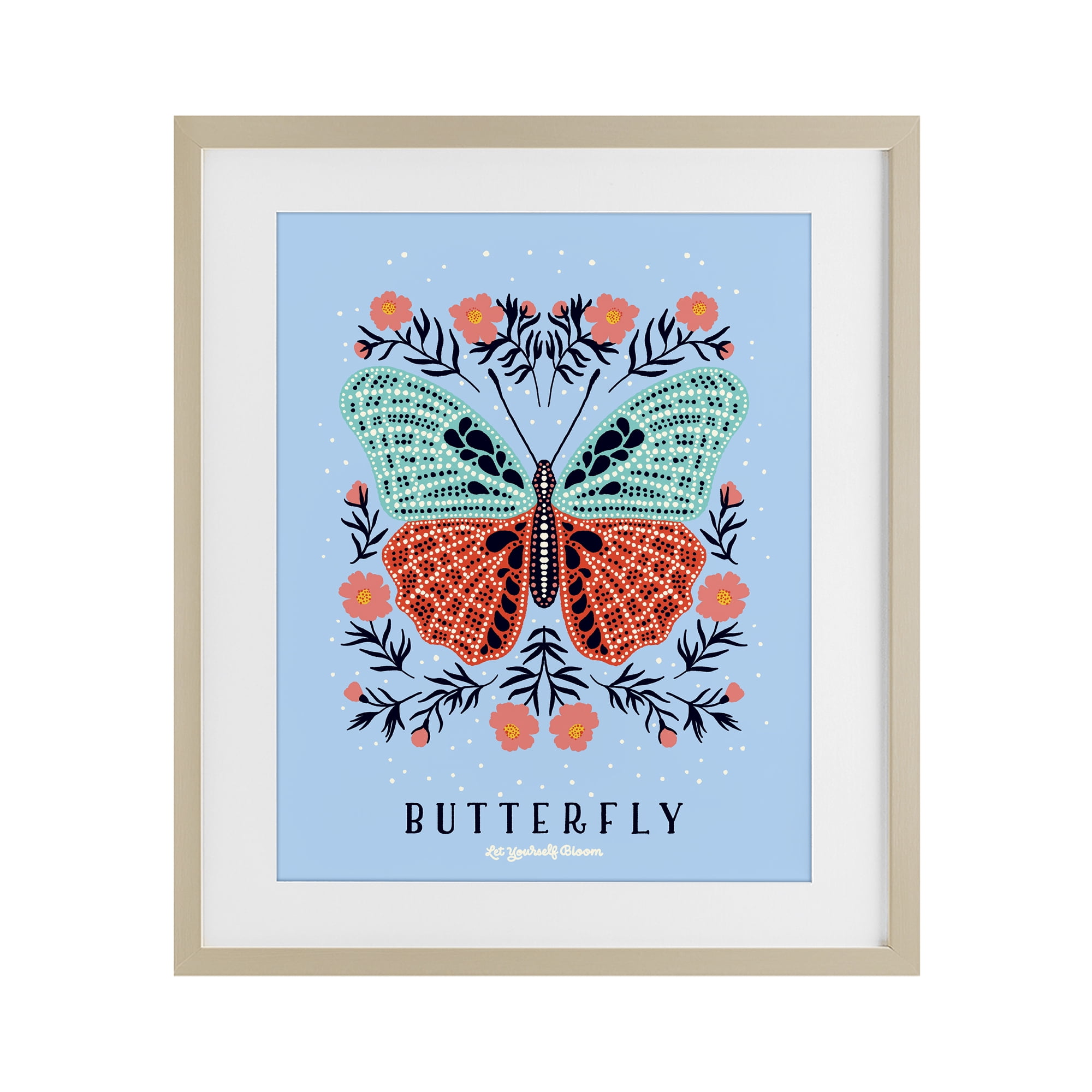 Stupell Industries Butterfly Symmetry on Blue Birch Framed Print Under Glass, design by Indira Prieto | IndySign