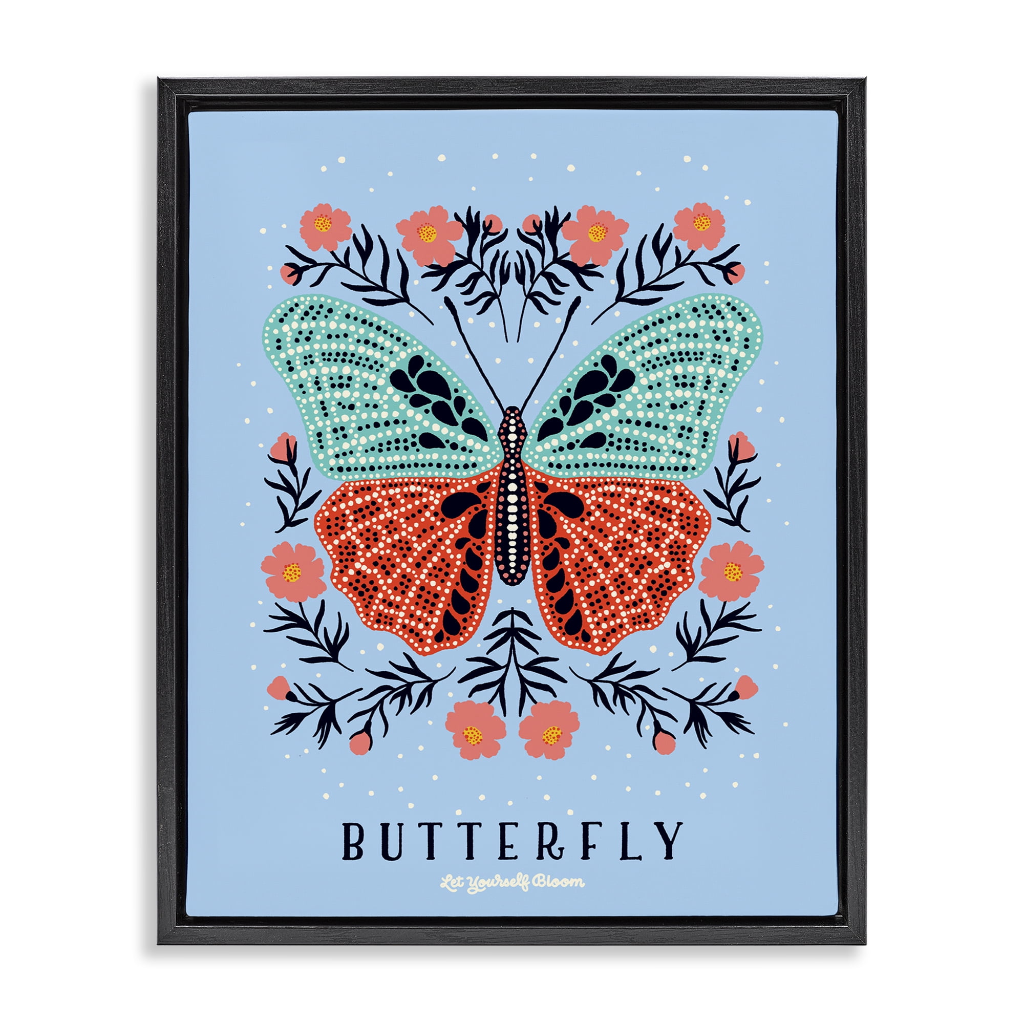 Stupell Industries Butterfly Symmetry on Blue Black Framed Floater Canvas Wall Art, design by Indira Prieto | IndySign