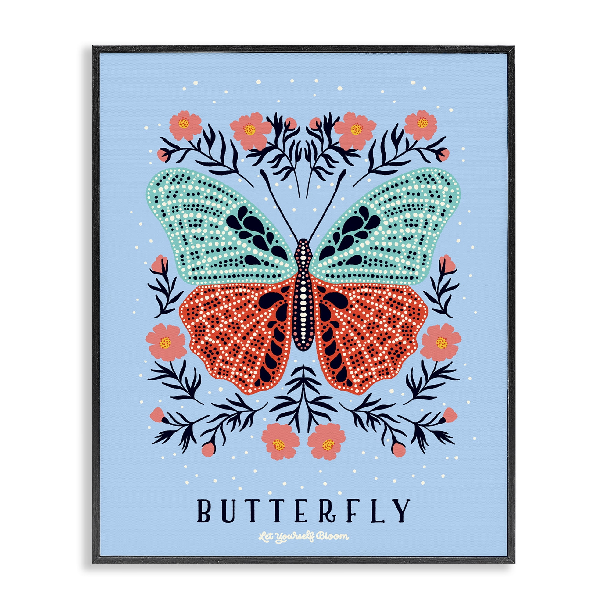 Stupell Industries Butterfly Symmetry on Blue Black Framed Giclee Art, design by Indira Prieto | IndySign