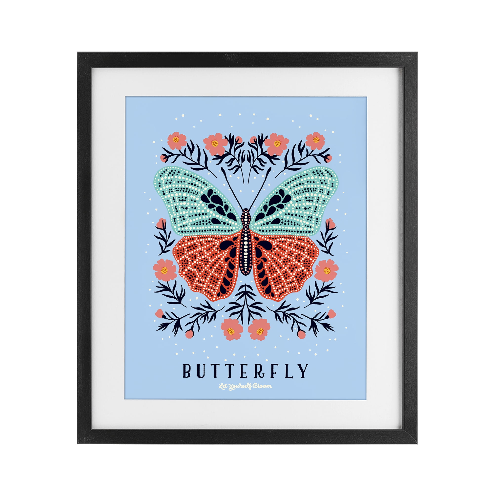 Stupell Industries Butterfly Symmetry on Blue Black Framed Print Under Glass, design by Indira Prieto | IndySign