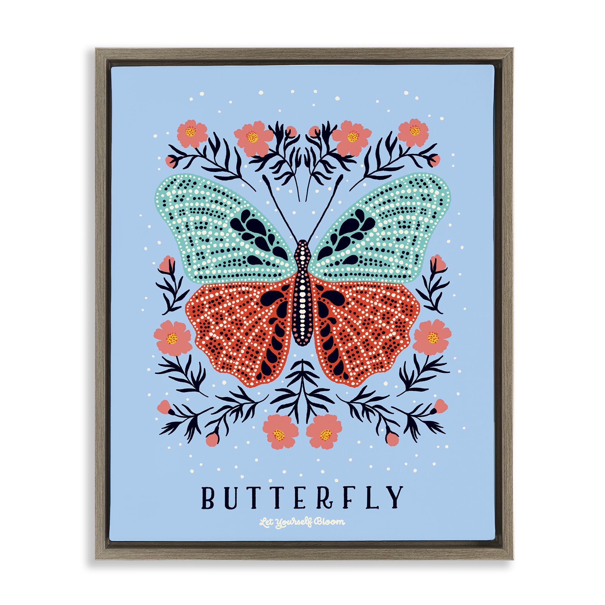 Stupell Industries Butterfly Symmetry on Blue Brown Framed Floater Canvas Wall Art, design by Indira Prieto | IndySign