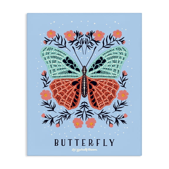 Stupell Industries Bohemian Butterfly Symmetry on Blue Canvas Art, 16 x 20, by Indira Prieto | IndySign