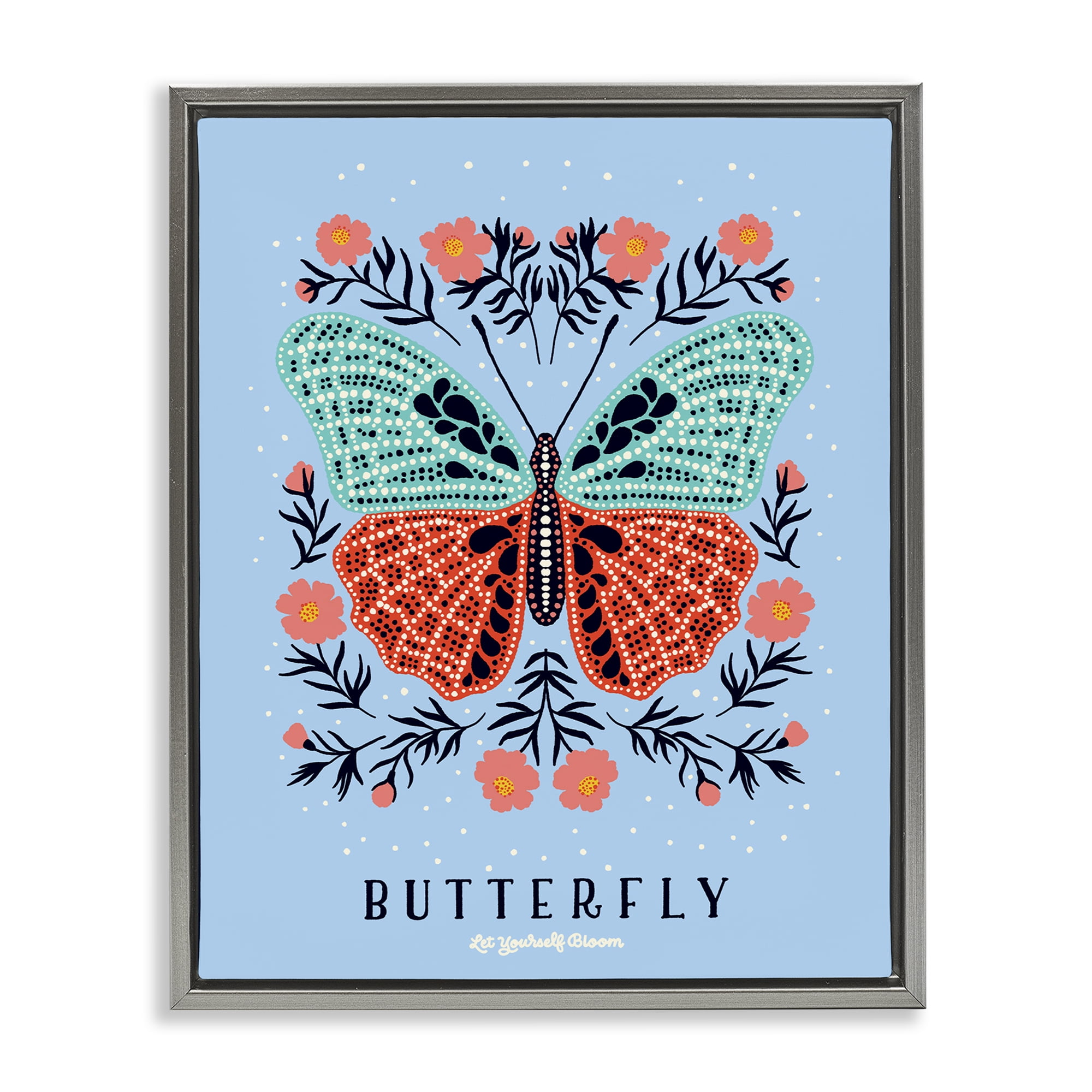 Stupell Industries Butterfly Symmetry on Blue Gray Framed Floater Canvas Wall Art, design by Indira Prieto | IndySign
