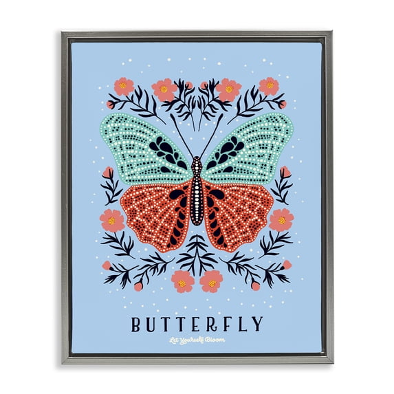 Stupell Industries Bohemian Butterfly Symmetry on Blue Gray Floating Frame Canvas Art, 25 x 31, by Indira Prieto | IndySign