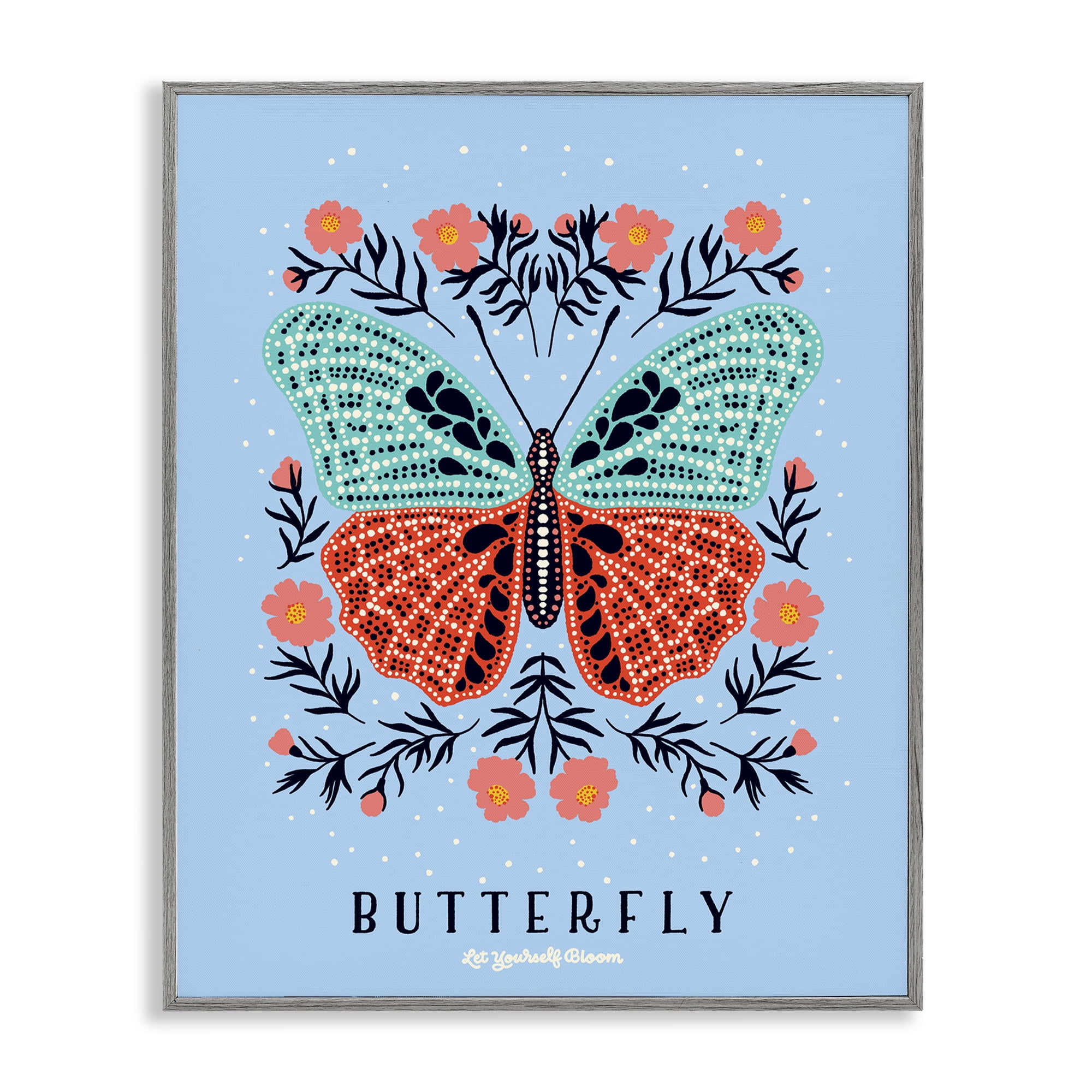 Stupell Industries Butterfly Symmetry on Blue Gray Framed Giclee Art, design by Indira Prieto | IndySign