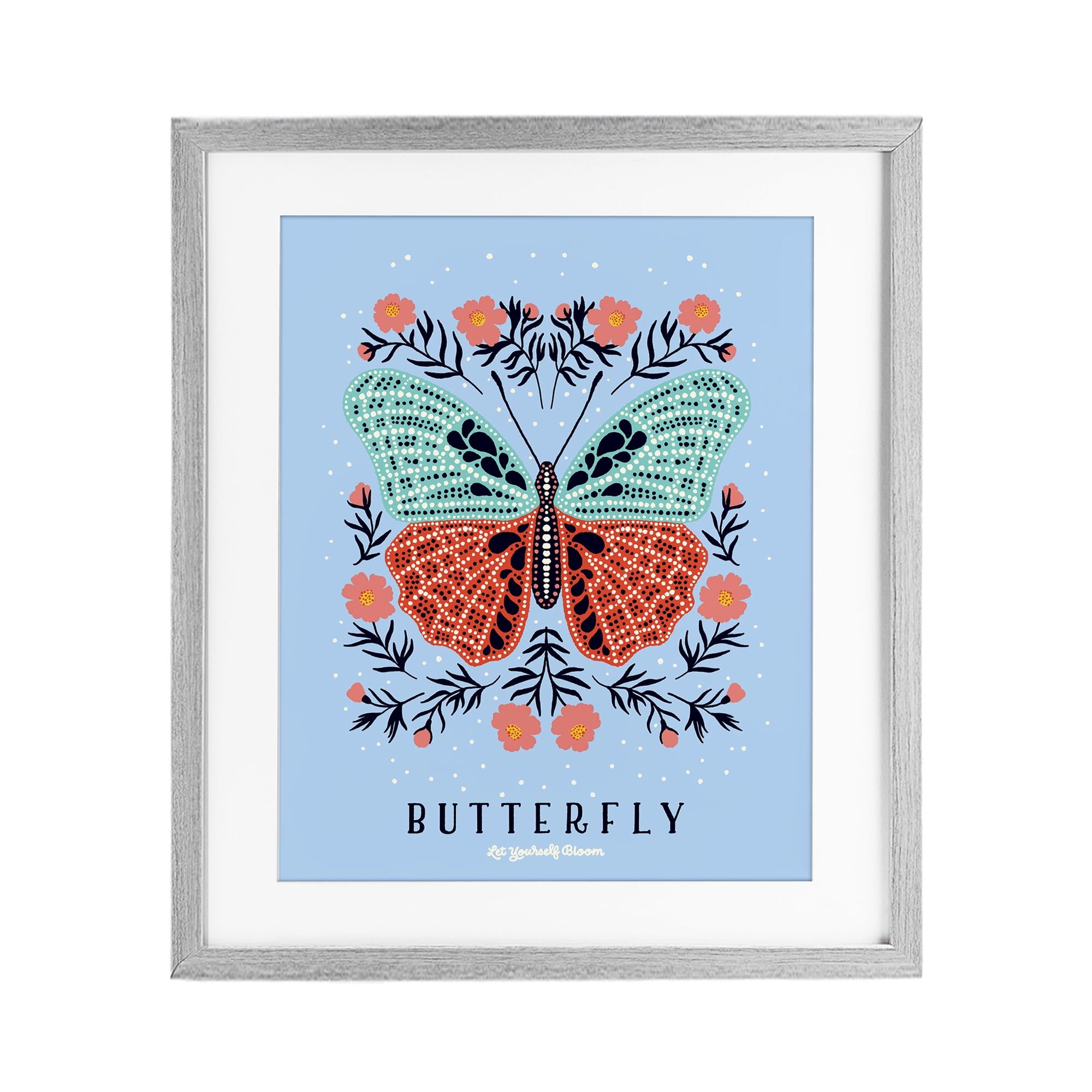 Stupell Industries Butterfly Symmetry on Blue Gray Framed Print Under Glass, design by Indira Prieto | IndySign