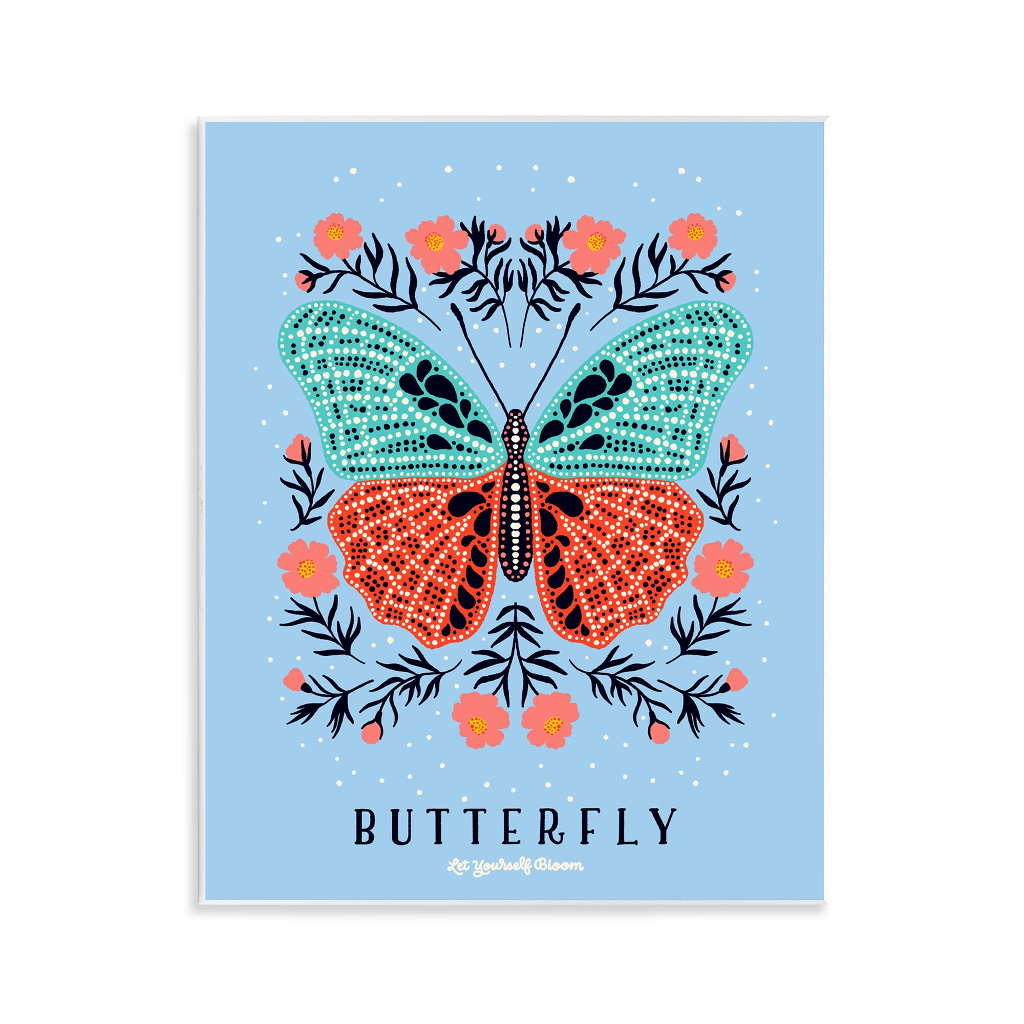 Stupell Industries Butterfly Symmetry on Blue Wall Plaque Art, design by Indira Prieto | IndySign