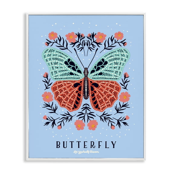 Stupell Industries Bohemian Butterfly Symmetry on Blue White Framed Giclee Art, 11 x 14, by Indira Prieto | IndySign