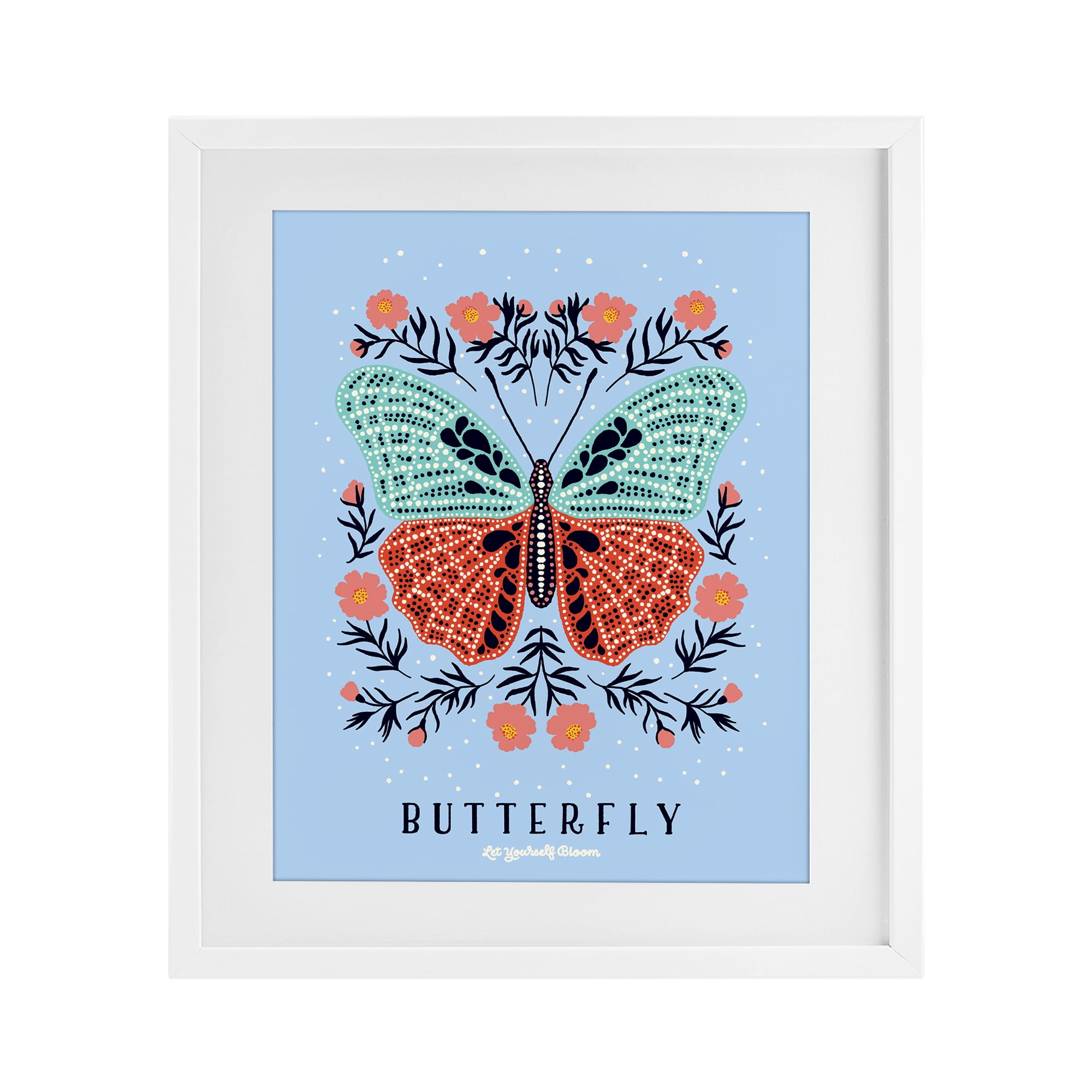 Stupell Industries Butterfly Symmetry on Blue White Framed Print Under Glass, design by Indira Prieto | IndySign