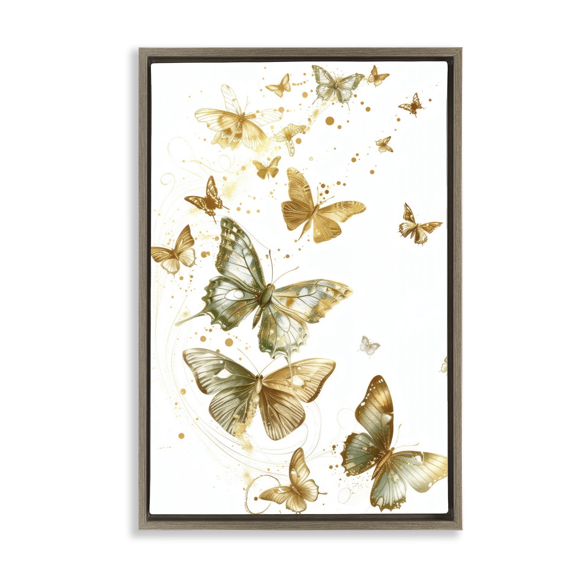 Stupell Industries Butterfly Trail with Speckles Insects Painting Brown Floater Framed Canvas Art Print Wall Art, 21 x 31