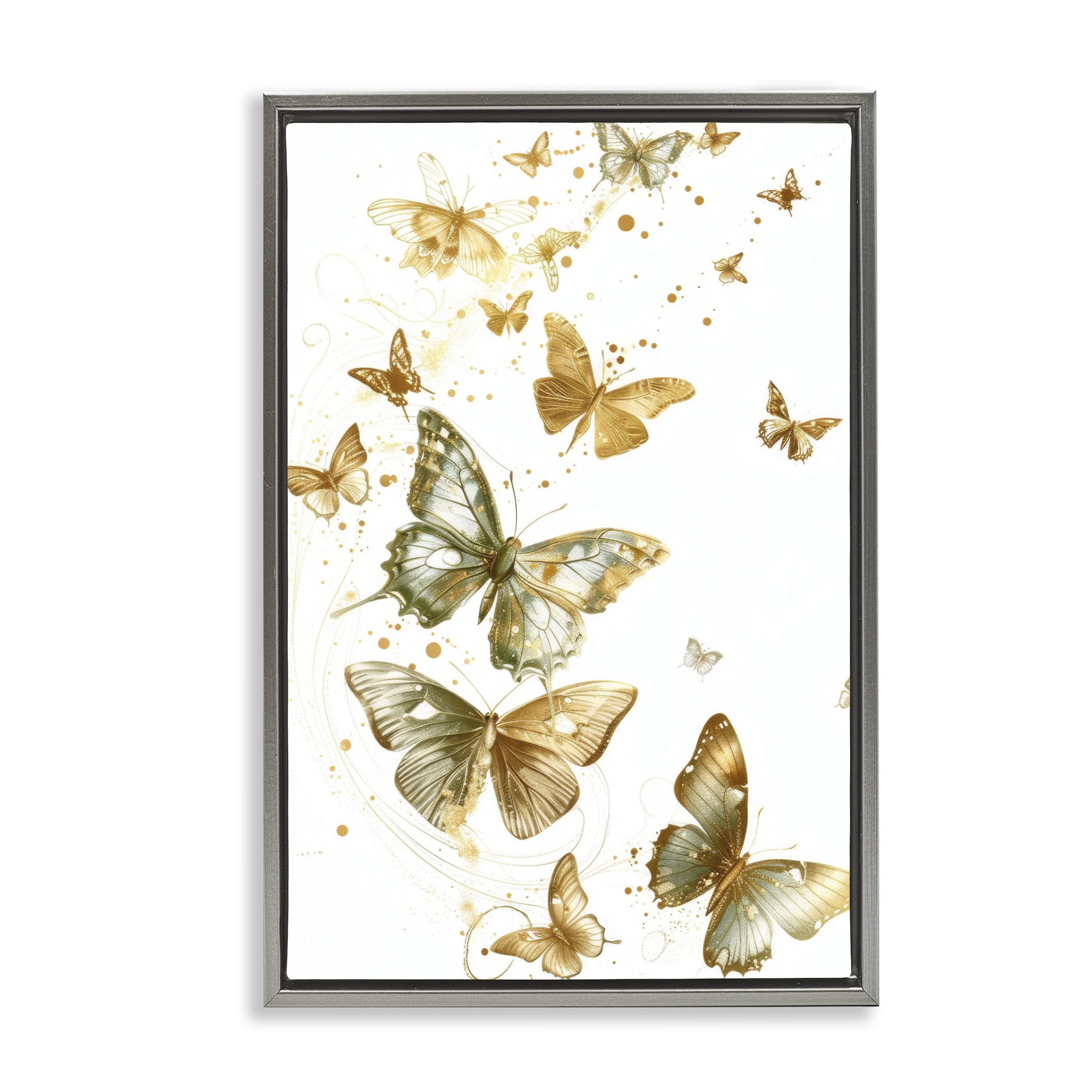 Stupell Industries Butterfly Trail with Speckles Insects Painting Gray Floater Framed Canvas Art Print Wall Art, 17 x 25