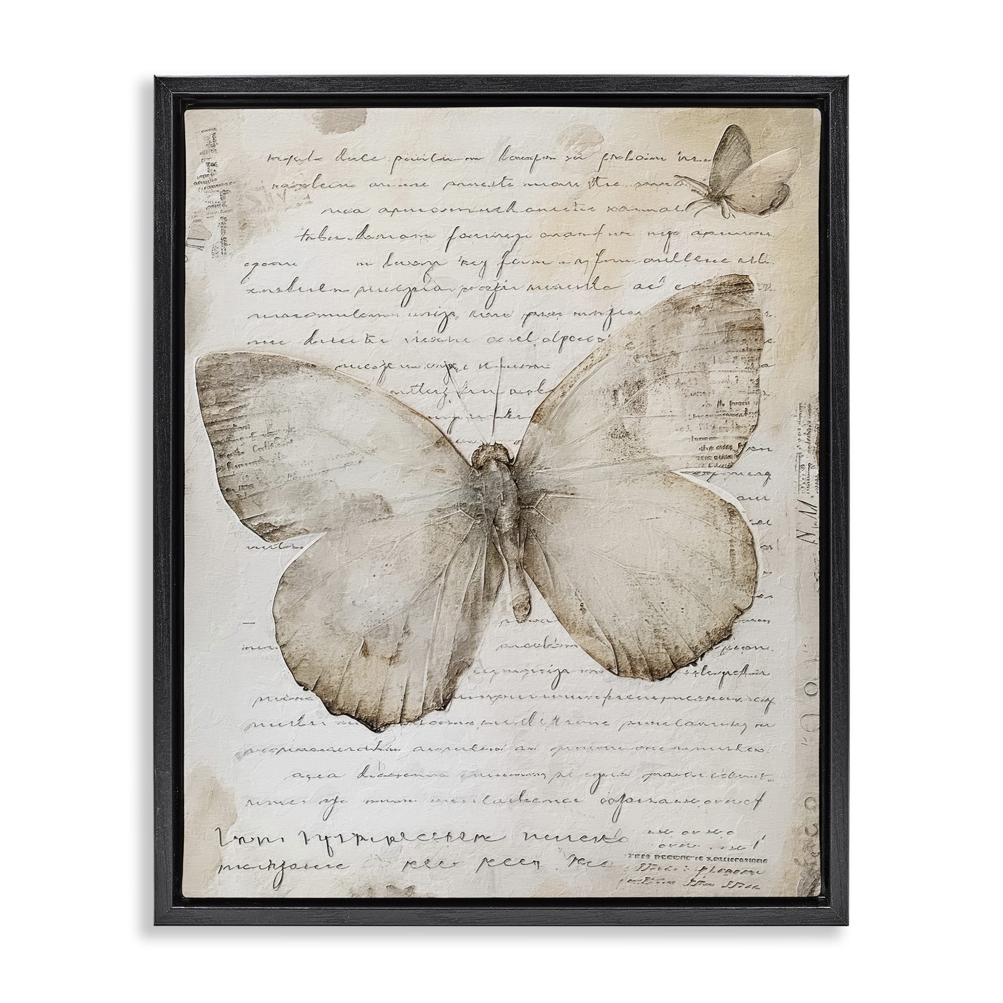 Stupell Industries Butterfly & Vintage Cursive Animals Painting Black Floater Framed Canvas Art Print Wall Art, 17 x 21