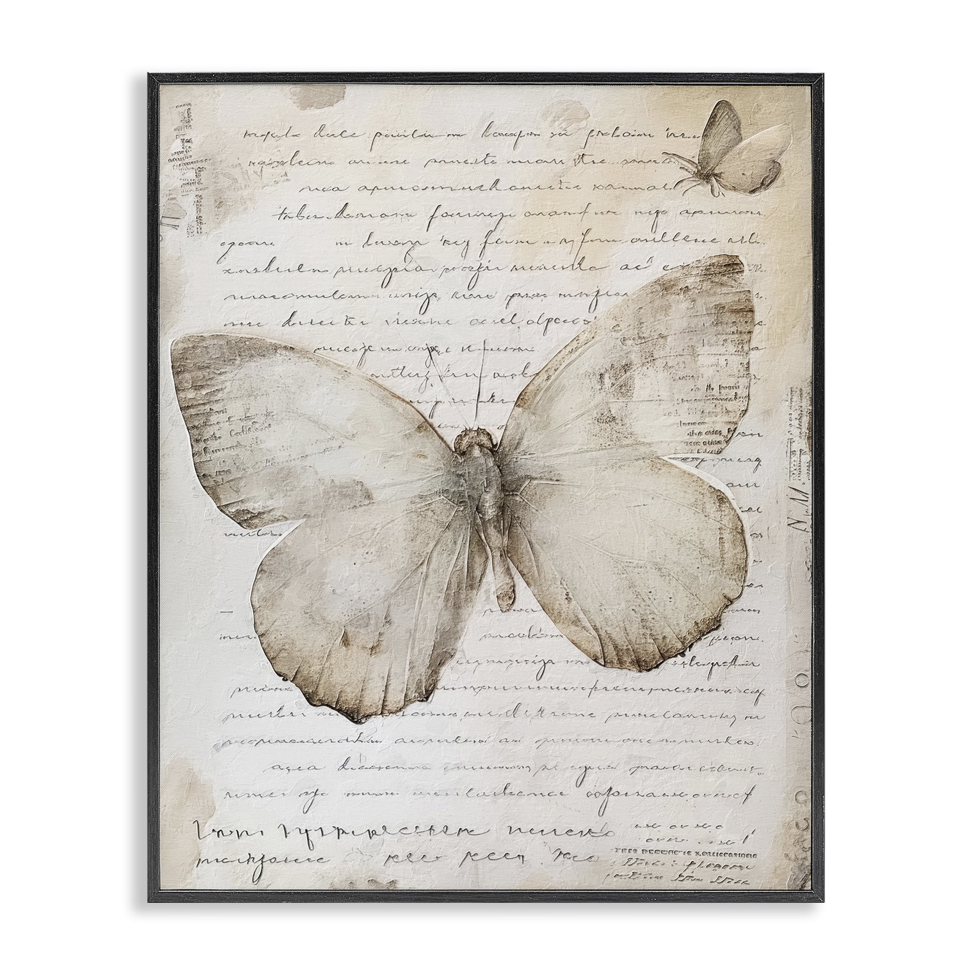 Stupell Industries Butterfly & Vintage Cursive Animals Painting Black Framed Art Print Wall Art, 16 x 20