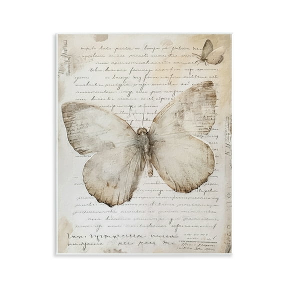 Stupell Industries Butterfly & Vintage Cursive Animals Painting Unframed Art Print Wall Art, 11 x 14