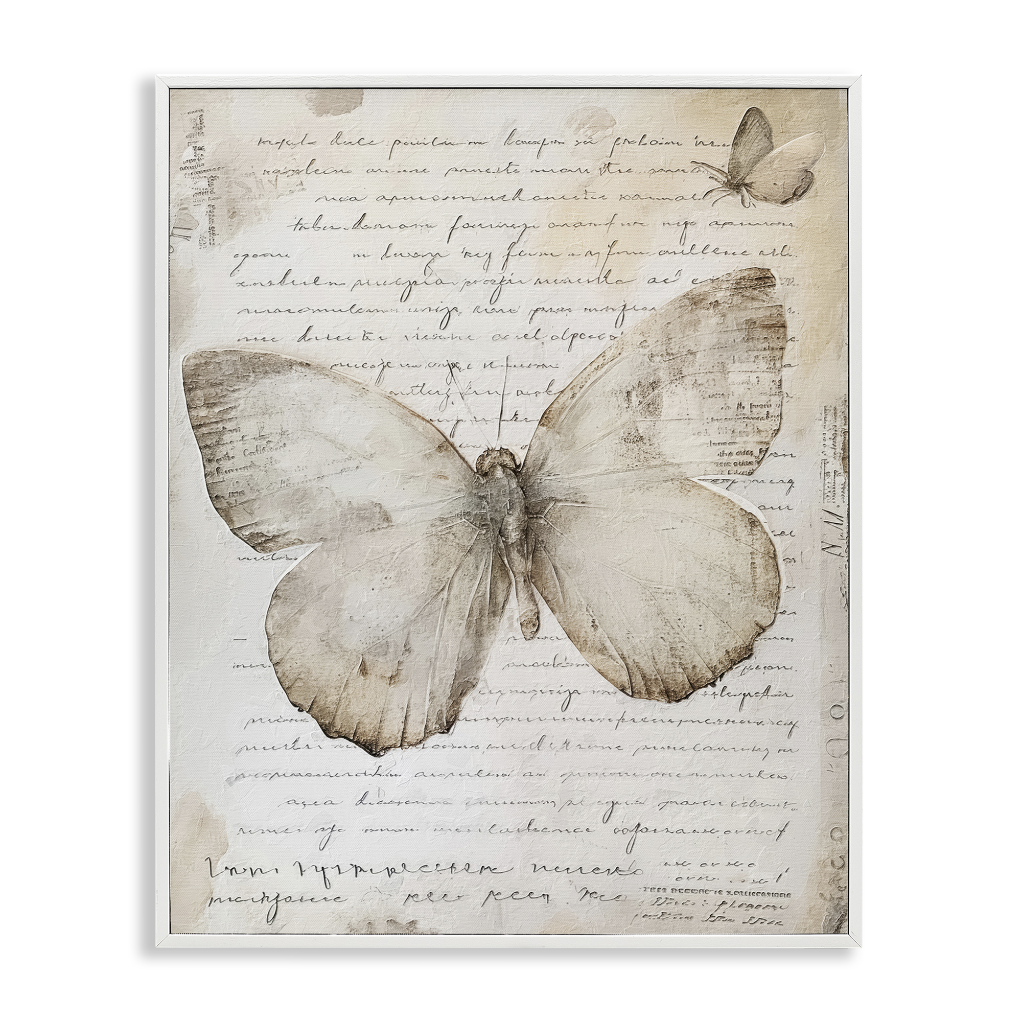 Stupell Industries Butterfly & Vintage Cursive Animals Painting White Framed Art Print Wall Art, 16 x 20
