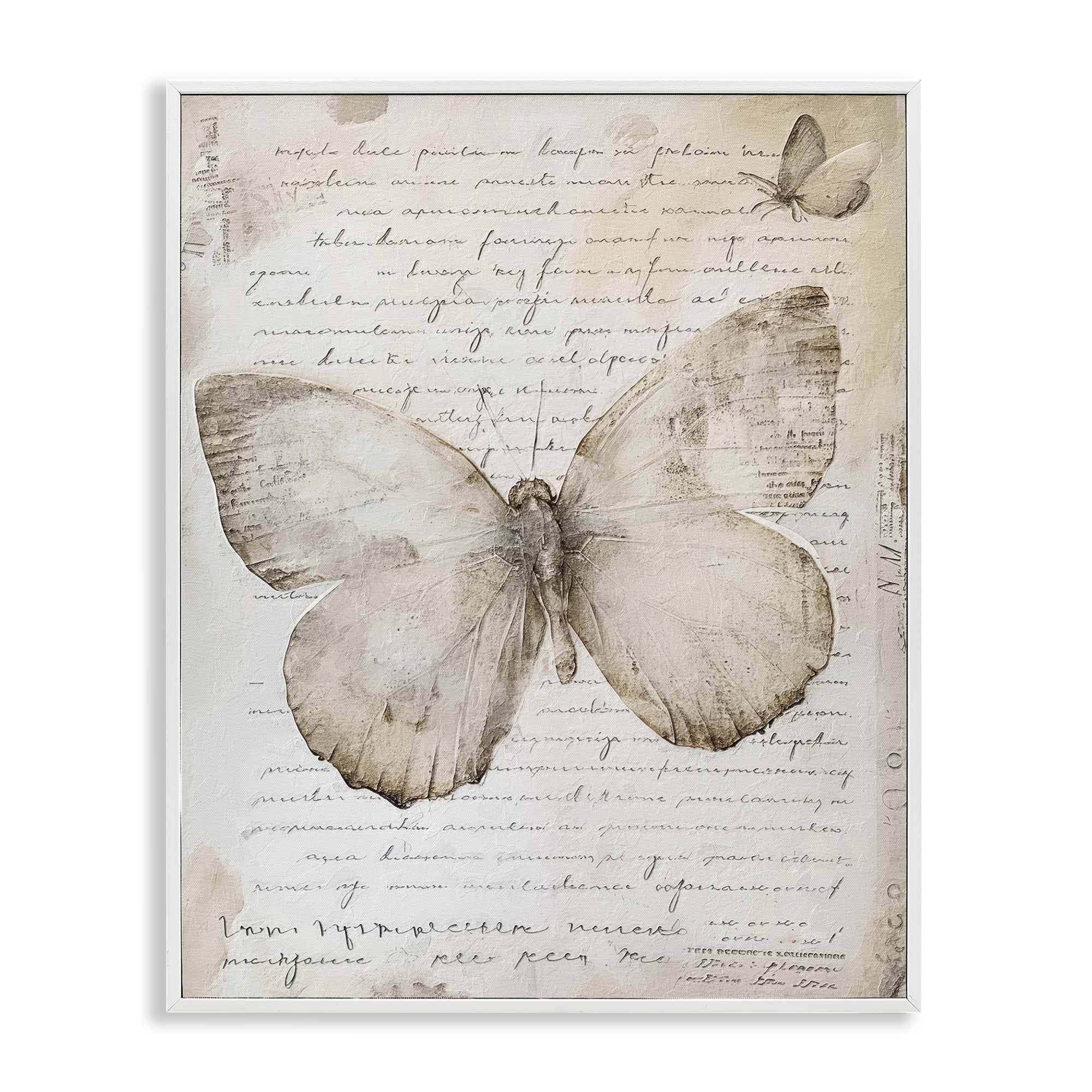 Stupell Industries Butterfly & Vintage Cursive Animals Painting White Framed Art Print Wall Art, 24 x 30