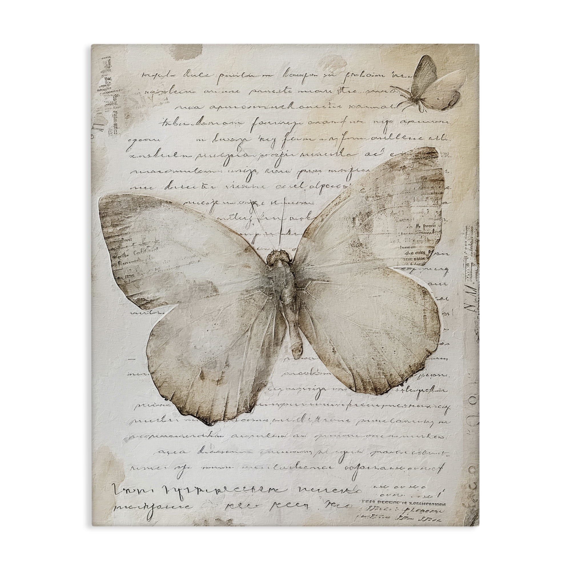 Stupell Industries Butterfly & Vintage Cursive Animals Painting Wrapped Canvas Art Print Wall Art, 30 x 40