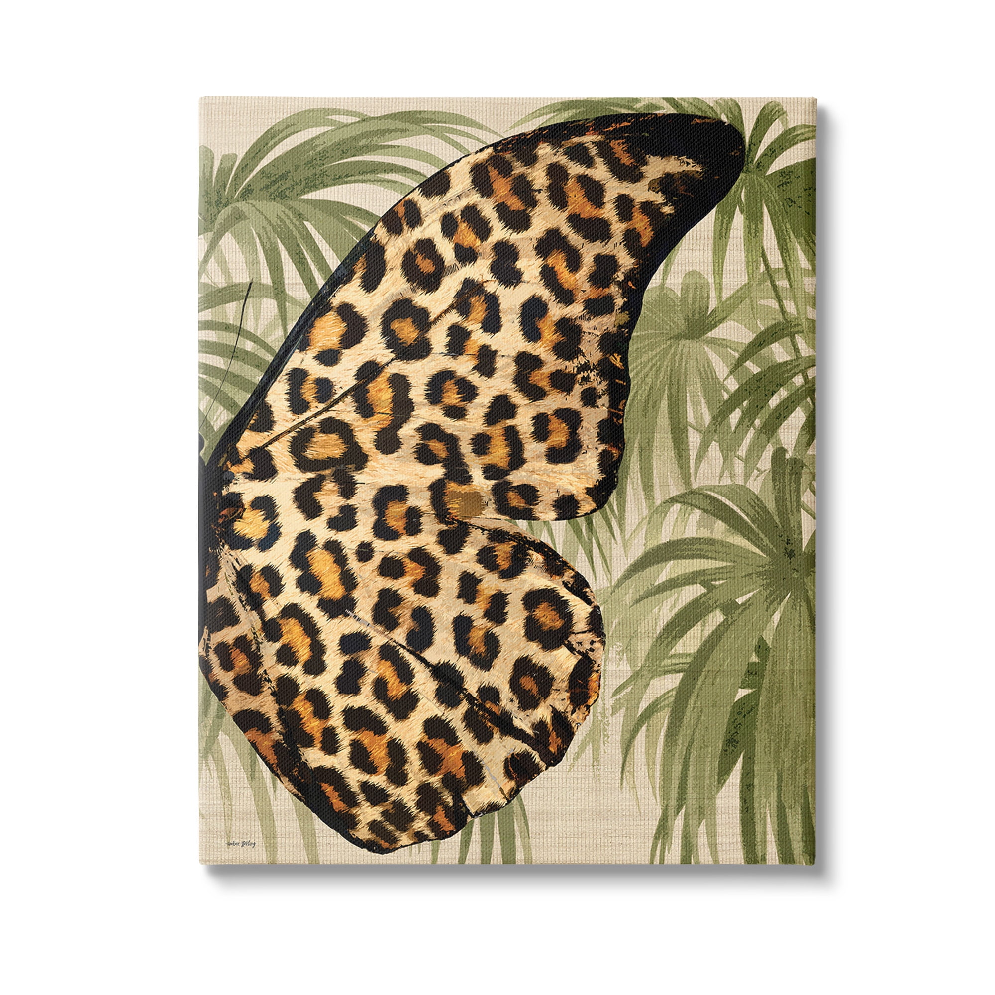 Leopard Butterfly Wing Canvas Art with Green Palm Leaves, 24 x 30