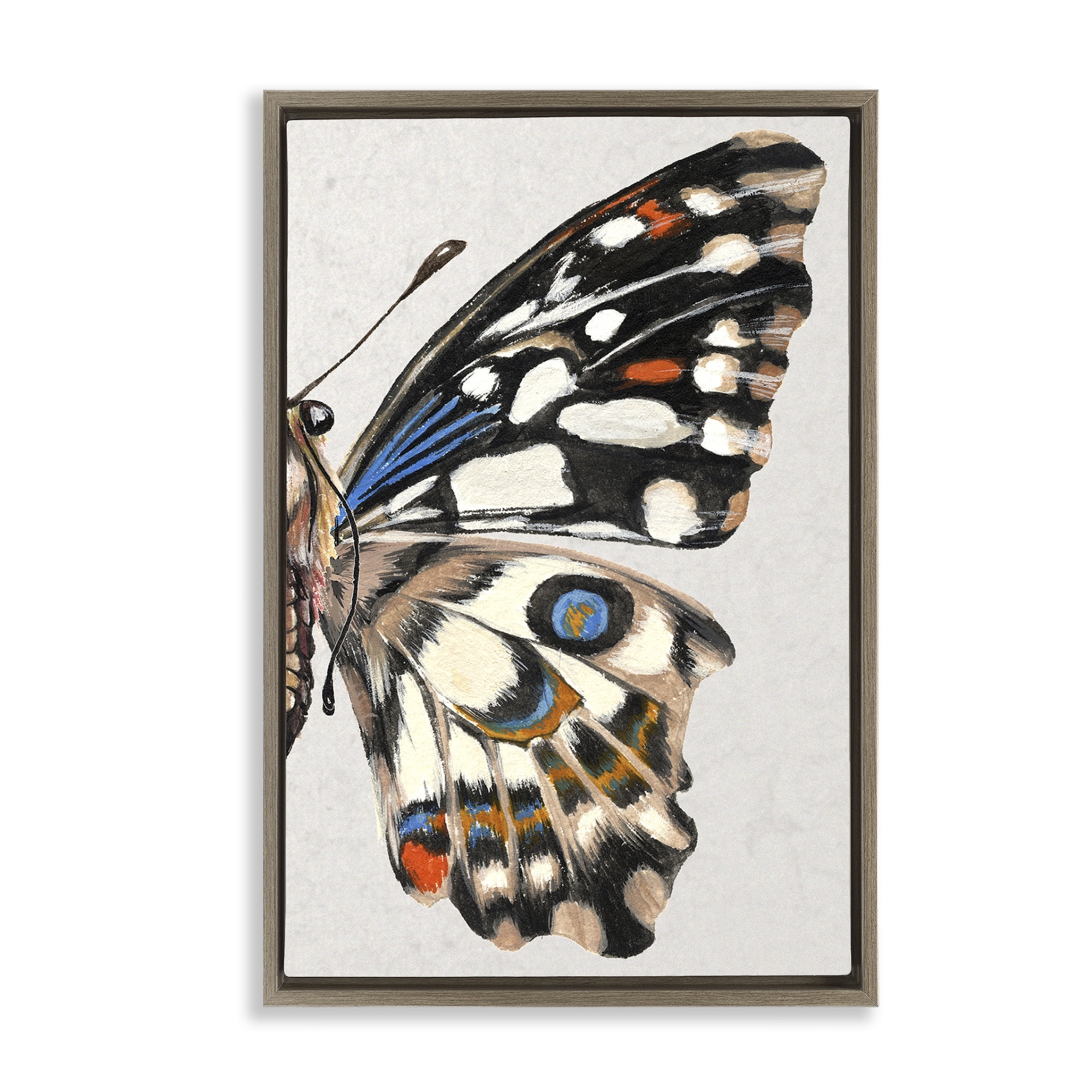 Stupell Industries Butterfly Wing with Spots Animals & Insects Painting Brown Floater Framed Canvas Art Print Wall Art, 17 x 25