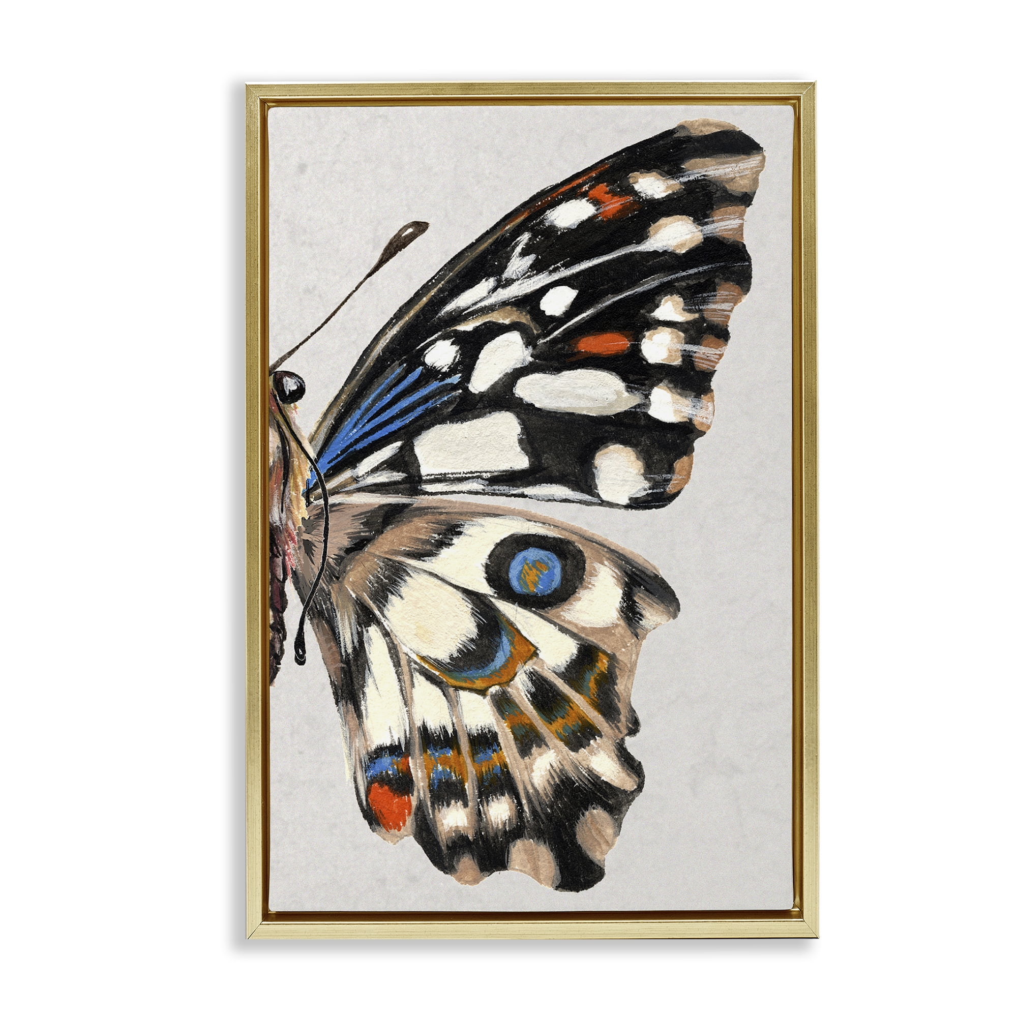 Stupell Industries Butterfly Wing with Spots Animals & Insects Painting Gold Floater Framed Canvas Art Print Wall Art, 21 x 31