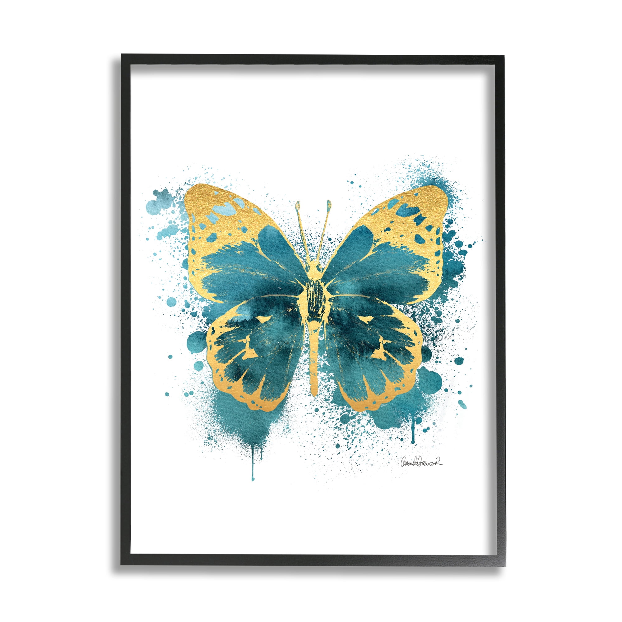 Stupell Industries Butterfly Wings Abstract Blue Watercolor Painting Black Framed by Amanda Greenwood