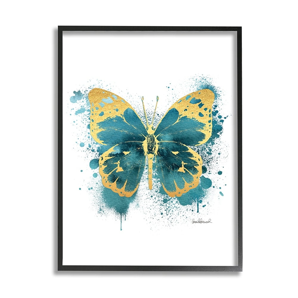 Stupell Industries Butterfly Wings Abstract Blue Watercolor Painting Black Framed by Amanda Greenwood