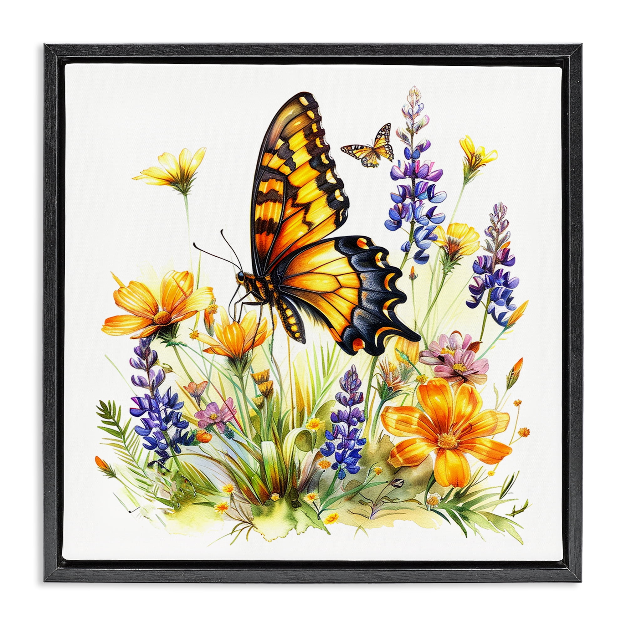 Stupell Industries Butterfly Wings Garden Insects Painting Black Floater Framed Canvas Art Print Wall Art, 25 x 25