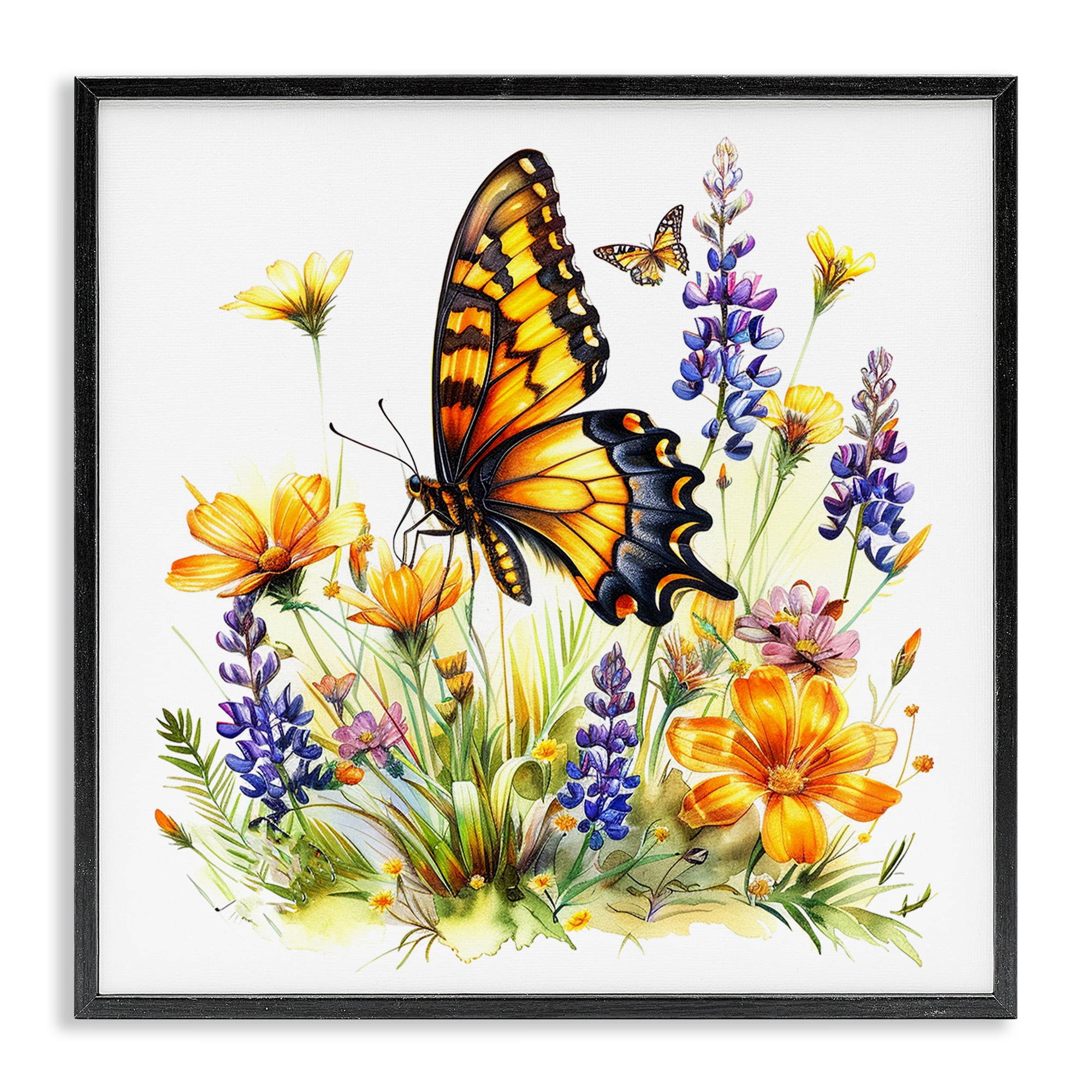 Stupell Industries Butterfly Wings Garden Insects Painting Black Framed Art Print Wall Art, 17 x 17