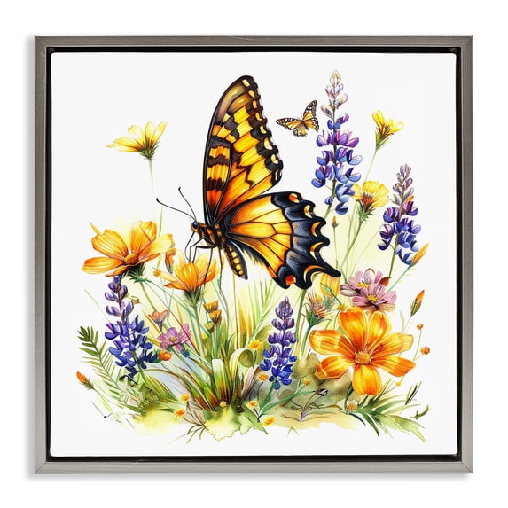 Stupell Industries Bohemian Butterfly Wings Garden Gray Floating Frame Canvas Art, 18 x 18, by LSR Design Studio